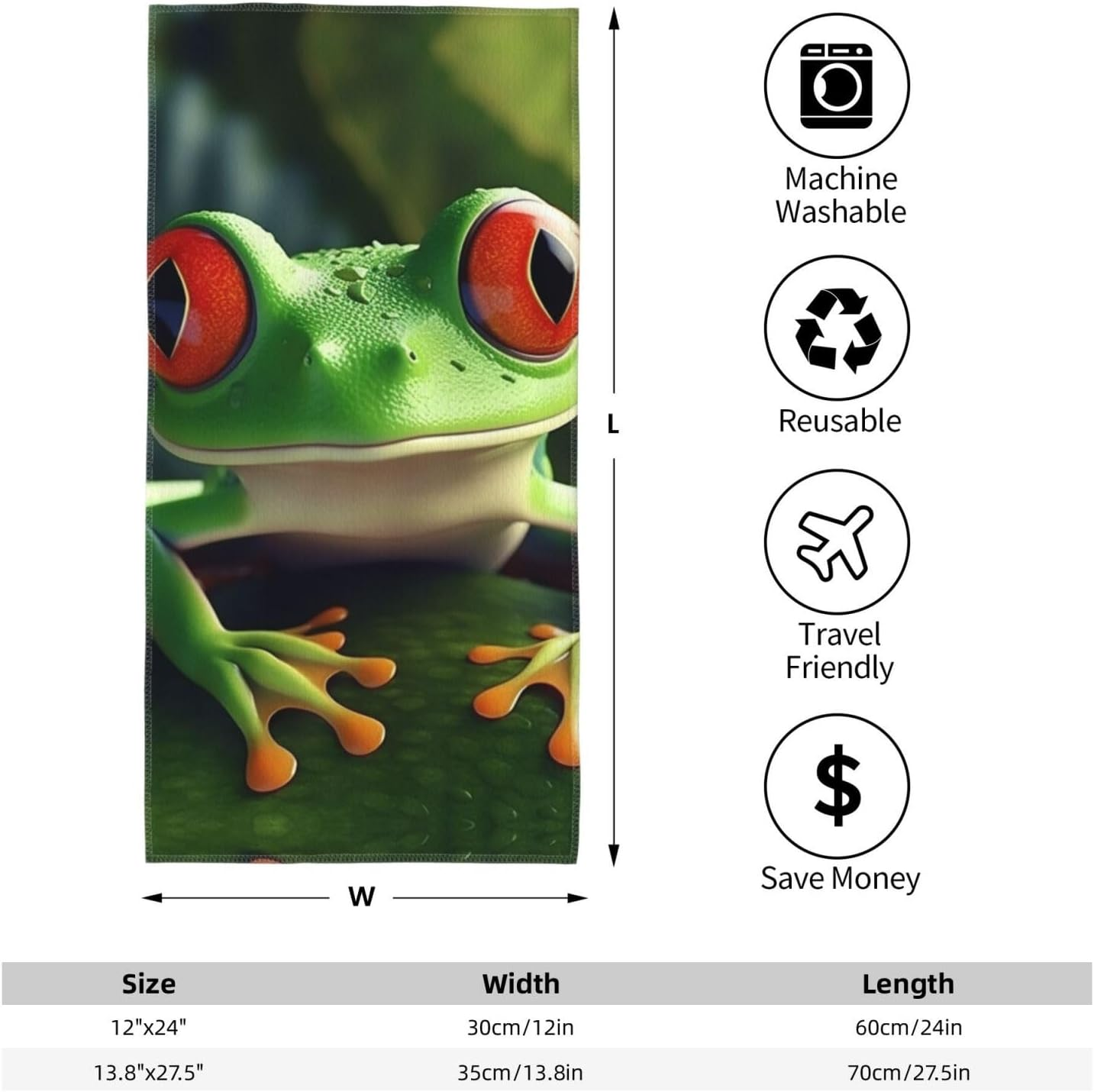 GDSHJKLW Cute Frog Hand Towels Absorbent Decorative Bathroom Towel Soft Microfiber Face Towel Dish Kitchen Towels for Bathroom Kitchen Hotel Spa Bath Towels 13.8"X27.5"