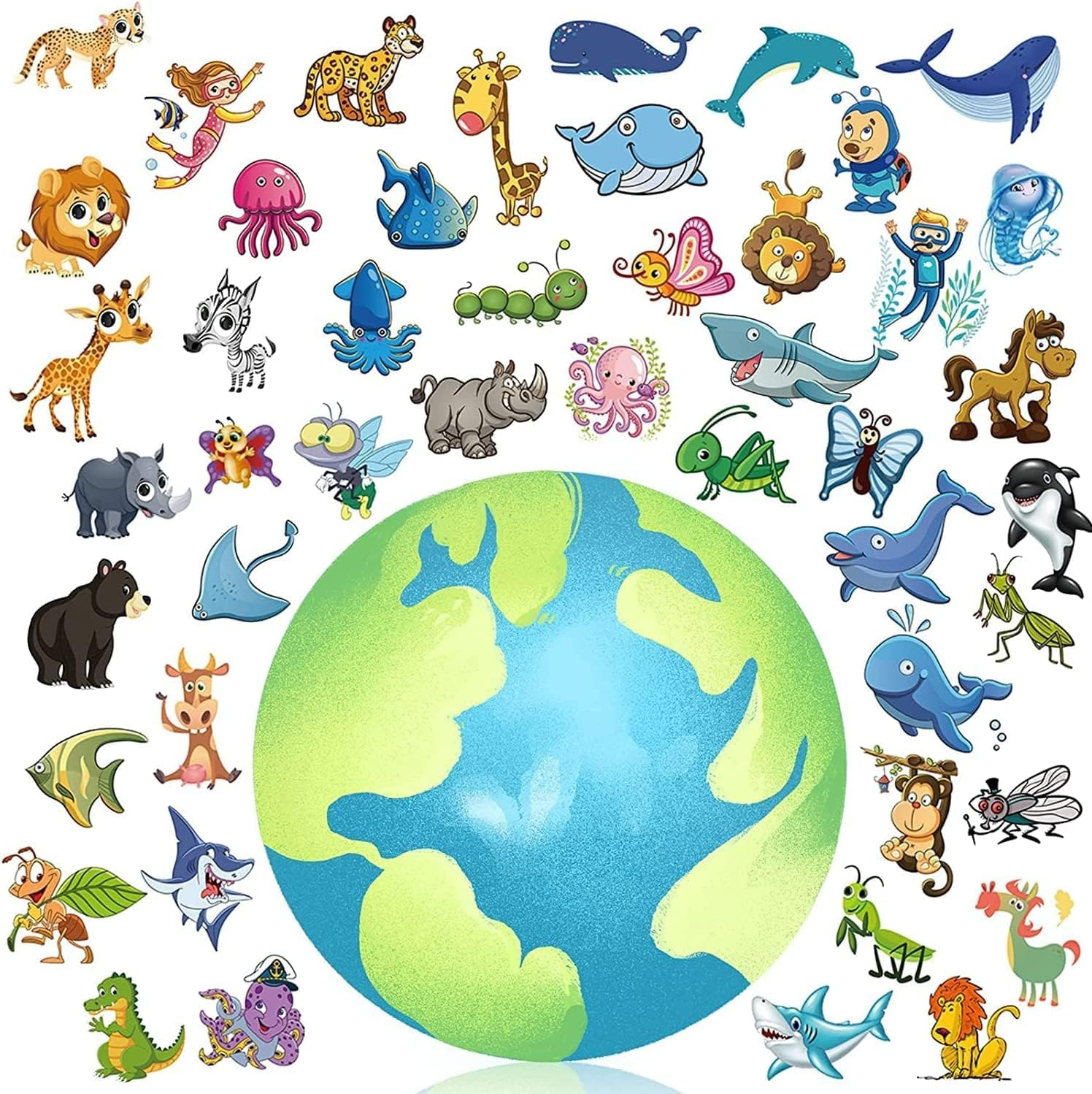 Animals, Insects, Sea Animals (350 PCS) Kids Waterproof Temporary Tattoos,Children'S Temporary Tattoo Toys,Boy Face Tattoo Stickers,Goody Bag Stuffers Party Bag Fillers - C-Mermaid image number 2