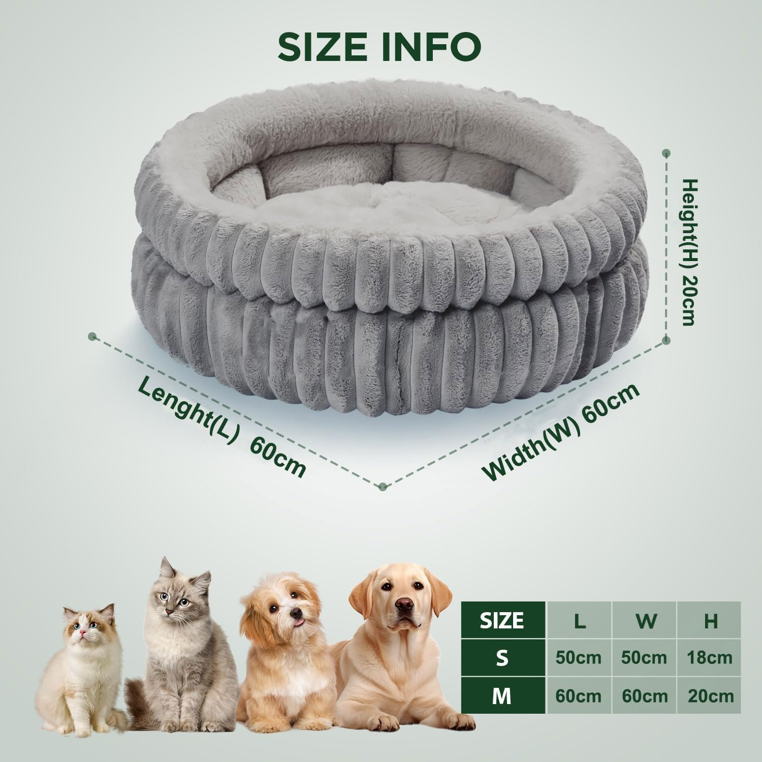 Cat Bed Kitten Bed, Washable round Cat Beds for Indoor Cats, Super Soft Plush Faux Fur Pet Bed for Puppy and Kitten with Anti-Slip Bottom (Grey, 60 X 60 X 20 Cm) image number 6