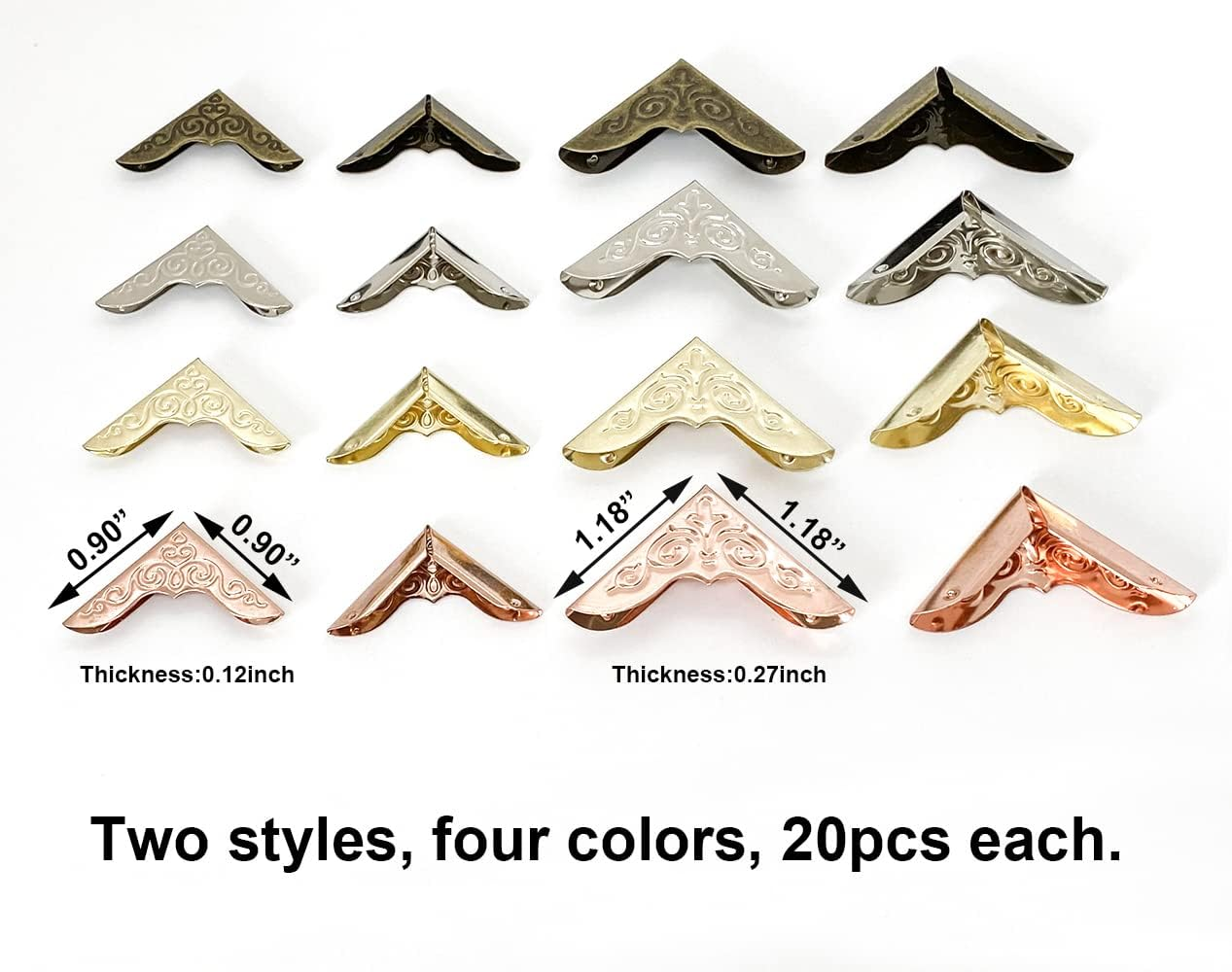 160 PCS Vintage Metal Book Corner Protector Guard Edge Cover Iron Angle Protectors Bronze Gold Decorative Covers for Scrapbooks Photo Albums Diary Notebooks Menus Folder Stamp Books, 4 Colors image number 2