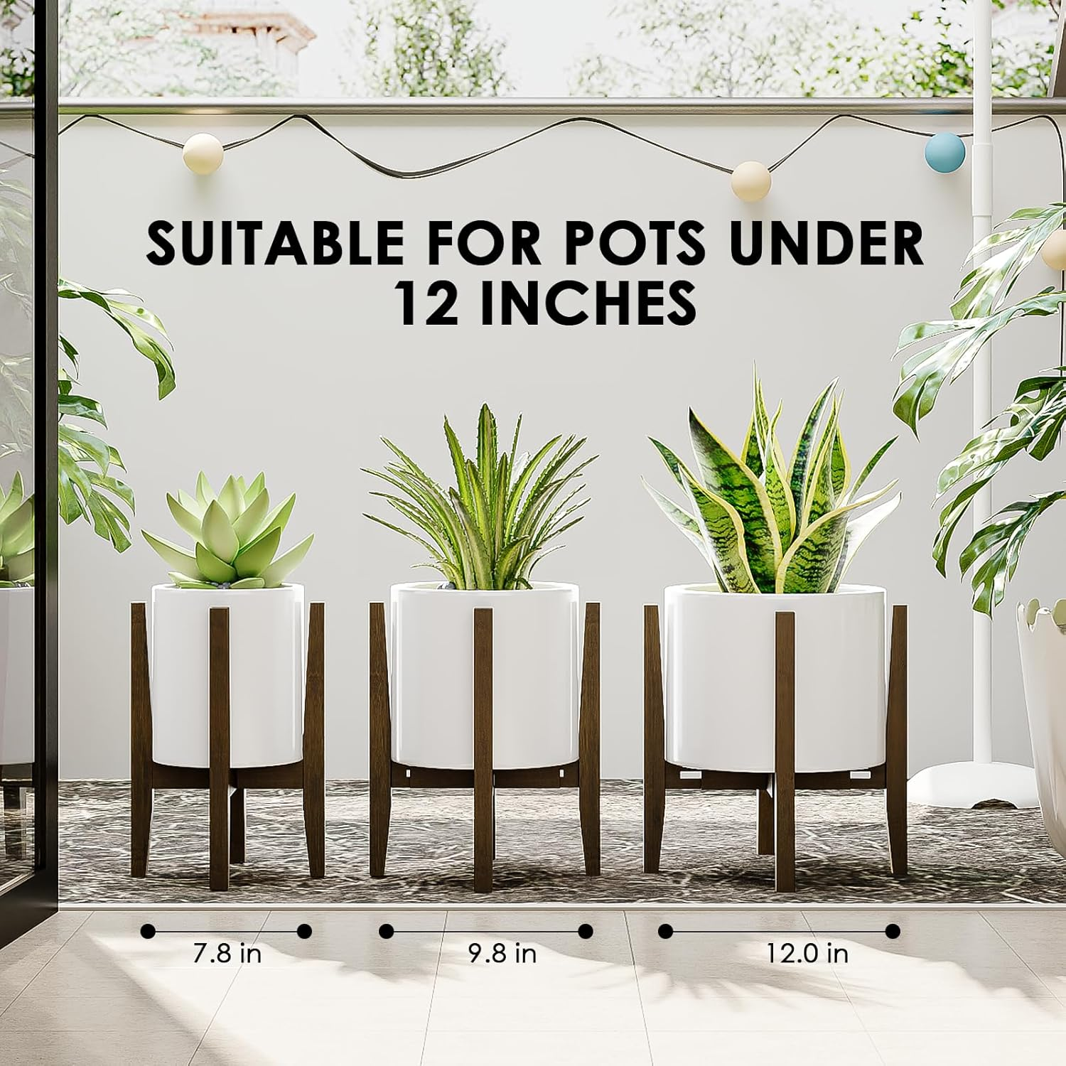 Bamworld Adjustable Plant Stand Indoor, Bamboo Indoor Planter Stand, Mid Century Modern Flower Pot Holder Rack, Fit 7.8'' to 12'' Planter image number 3