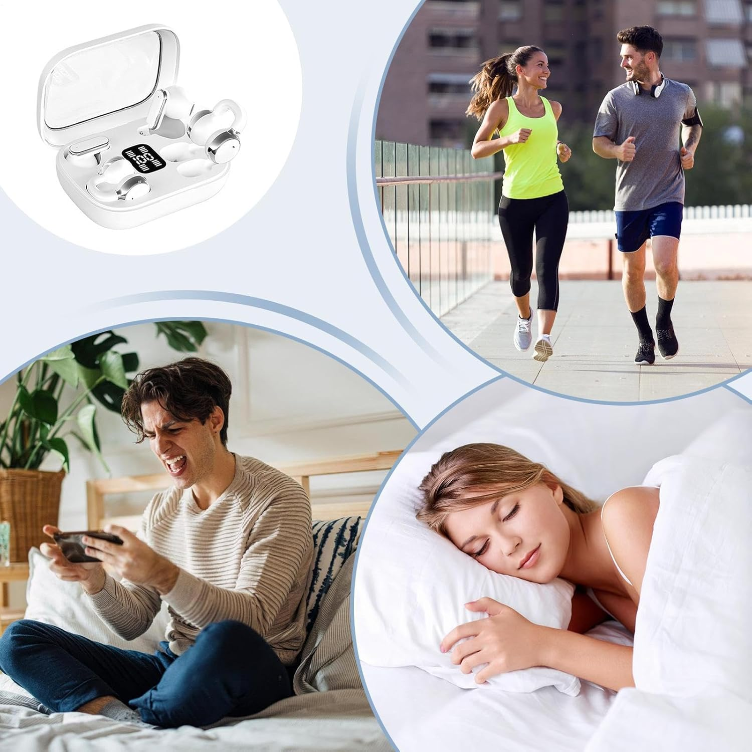 In-Ear Earbuds | 2 in 1 Wireless Earbuds Clip on Ear Buds,Waterproof Sport Headphone LED Display Long Playtime Electronic Accessories for Workouts Meeting Gym image number 1