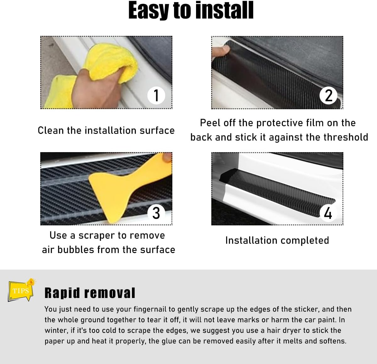 4 PCS Car Door Sill Protectors, anti Scratch Carbon Fiber Auto Threshold Cover Strips, Decorative Door Entry Edge Scuff Sticker Universal for Most Vehicles, Car Accessories (Black 5D) - Blue 3D image number 6