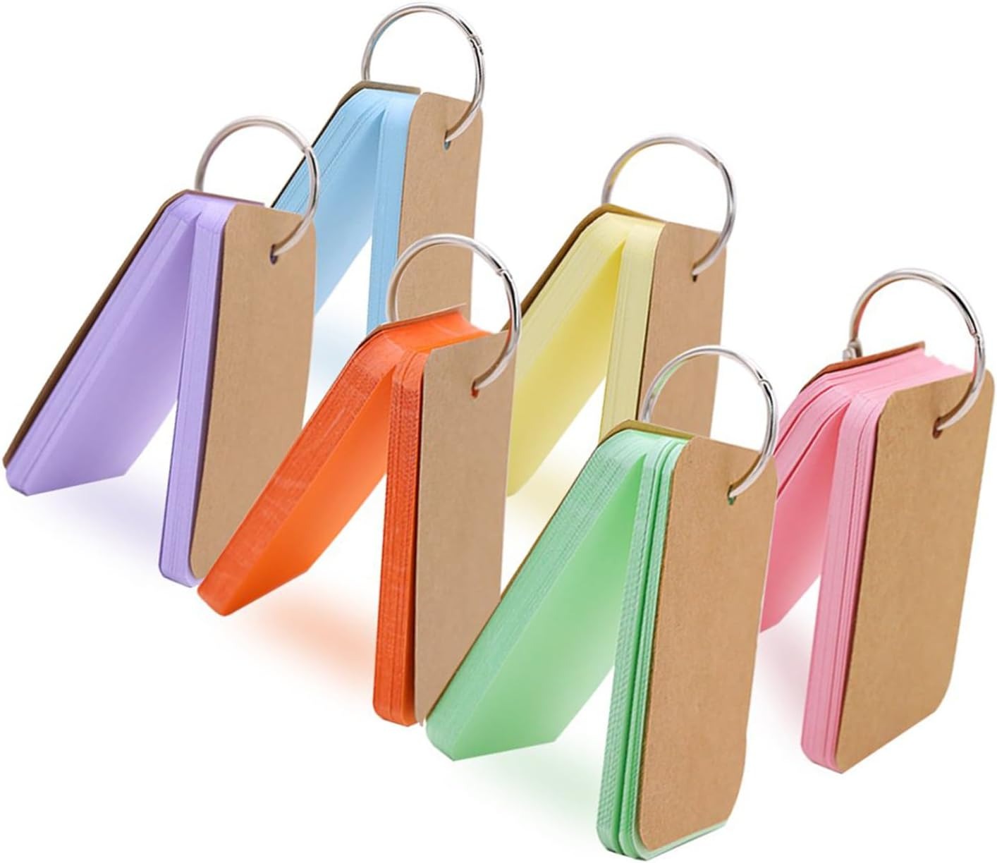 300 Pieces Multicolor Kraft Paper Binder Ring Easy Flip Flash Card/Study Cards/Memo Scratch Pads/Bookmark/Diy Greeting/Index Card Stock/Note Card 2.2 X 3.5 Inches (50 Sheets per Set) image number 2