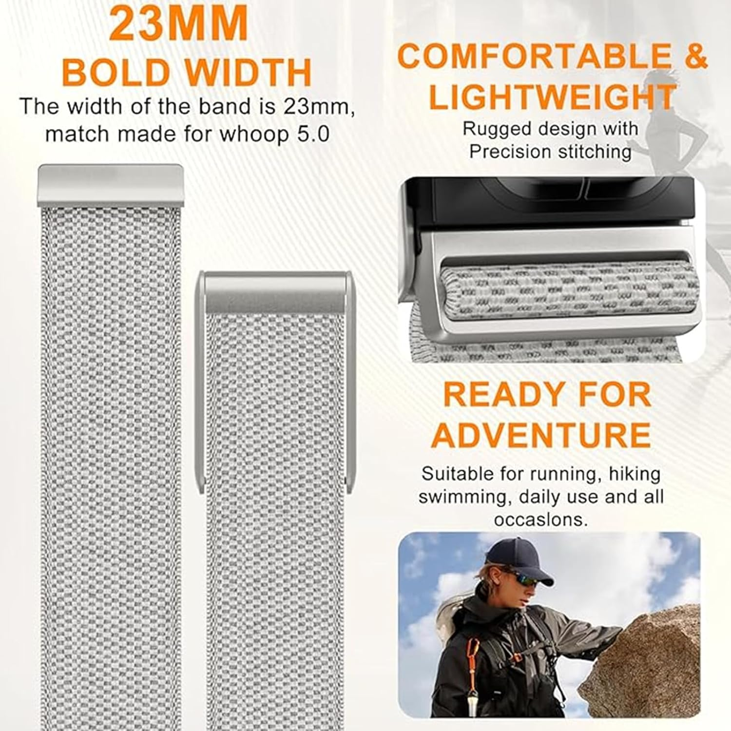 Zurligi Nylon Soft Band Compatible with WHOOP 5.0, One, Peak, and Life, Adjustable Breathable & Waterproof, Durable & Secure Fit Strap, NOT for Gen 4 image number 6