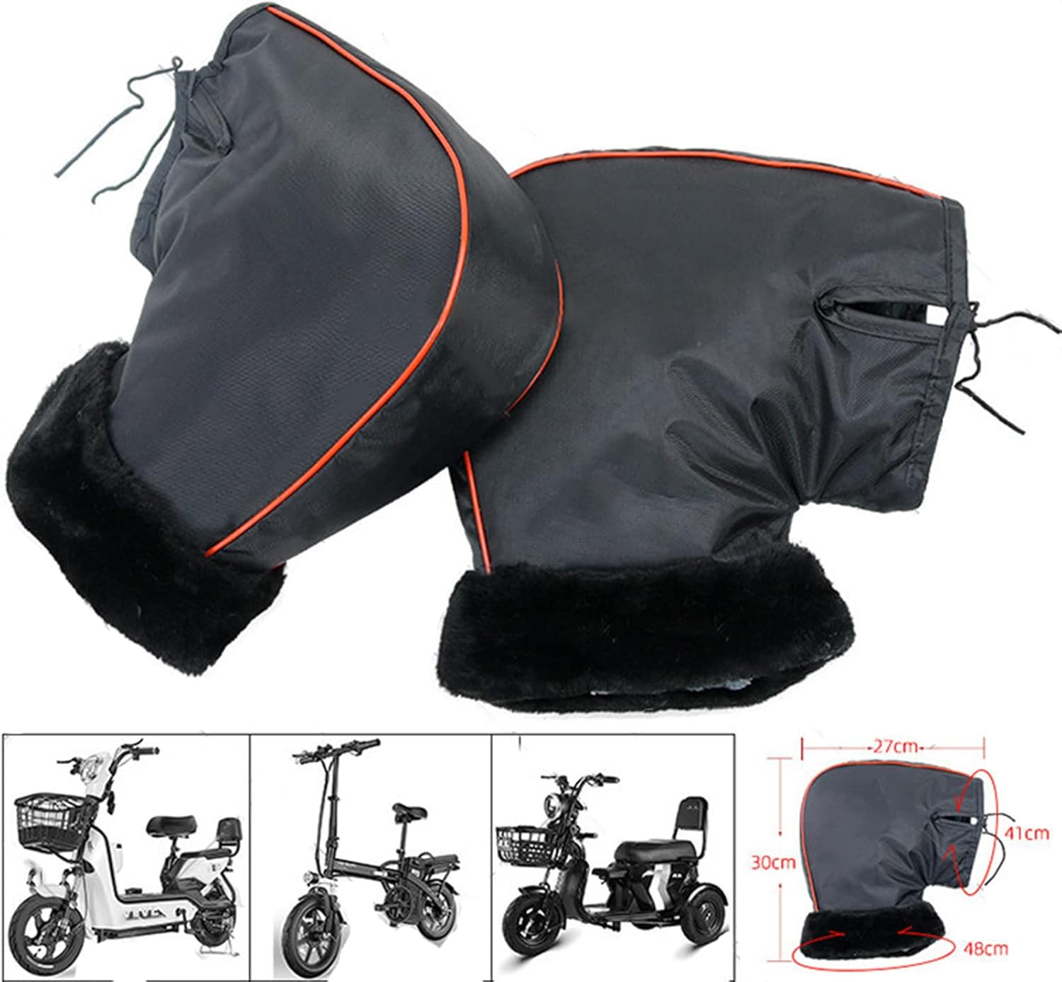 Motorcycle Handlebar Muffs Bike Gloves Windproof Winter Cycling Gloves Thicken Fleece Thermal Scooter Motorbike Handle Hand Warmer Outdoor Waterproof Motorbike Handlebar Mittens with Reflective Strip image number 4