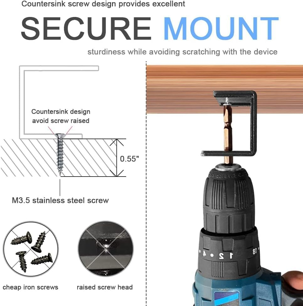 Under Desk Laptop Mount, Adjustable Metal CPU Holder for Laptop, Mac Mini, Macbook, Keyboard - Space-Saving, Anti-Scratch Silicone Padding, Sturdy Design, Easy Installation, Black image number 5