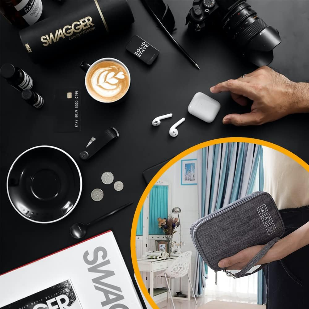 Electronic Organizer Bag Cable Organizer Travel Cord Organizer Case Pouch Portable Carrying Case for Charger Hard Drive Earphone USB SD Card (Blue) - Black image number 2