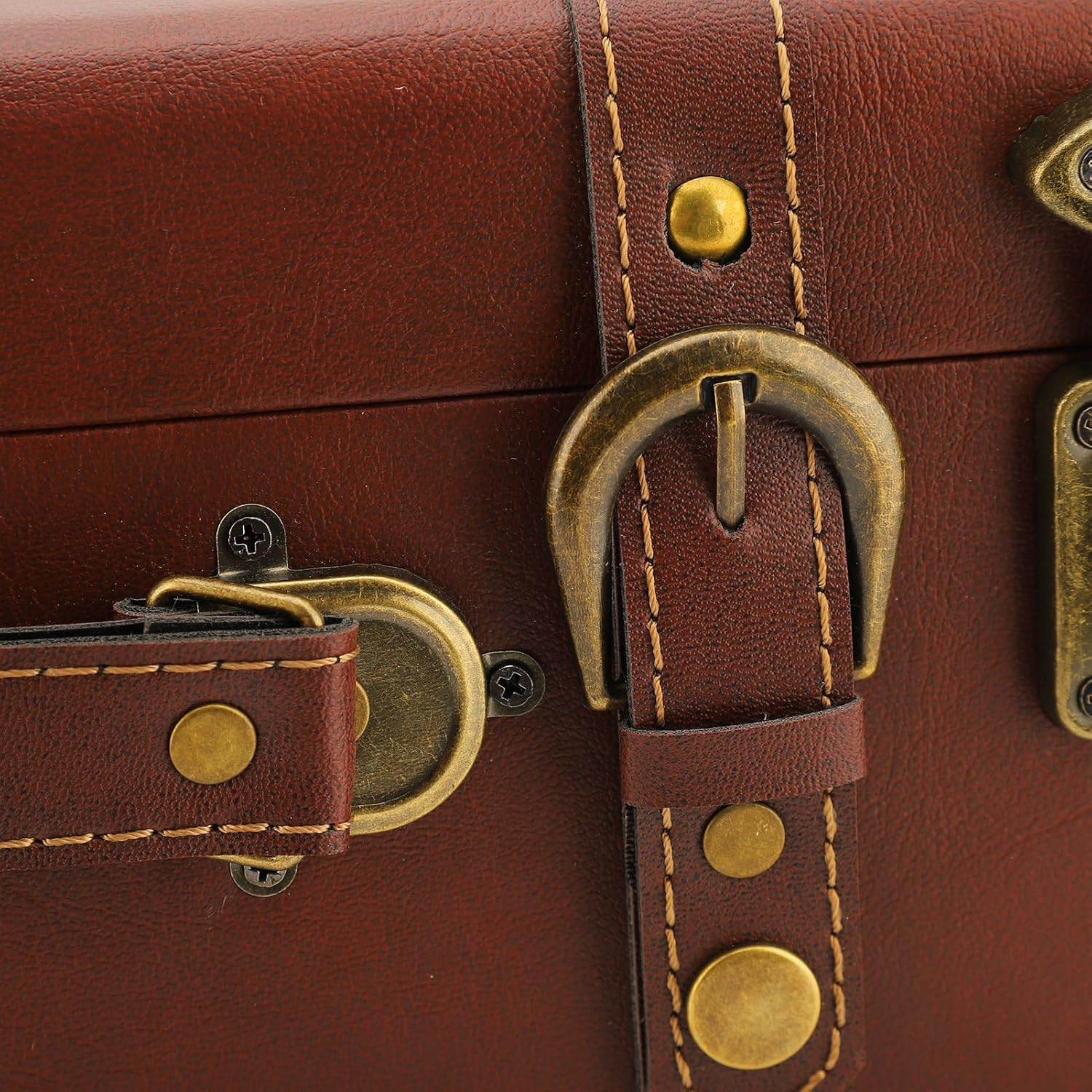 Vintage Leather Suitcase, Small Travel Case, with Alloy Lock, Carry on Overnight Case for Men and Women, Decorative Trunk, Brown image number 5