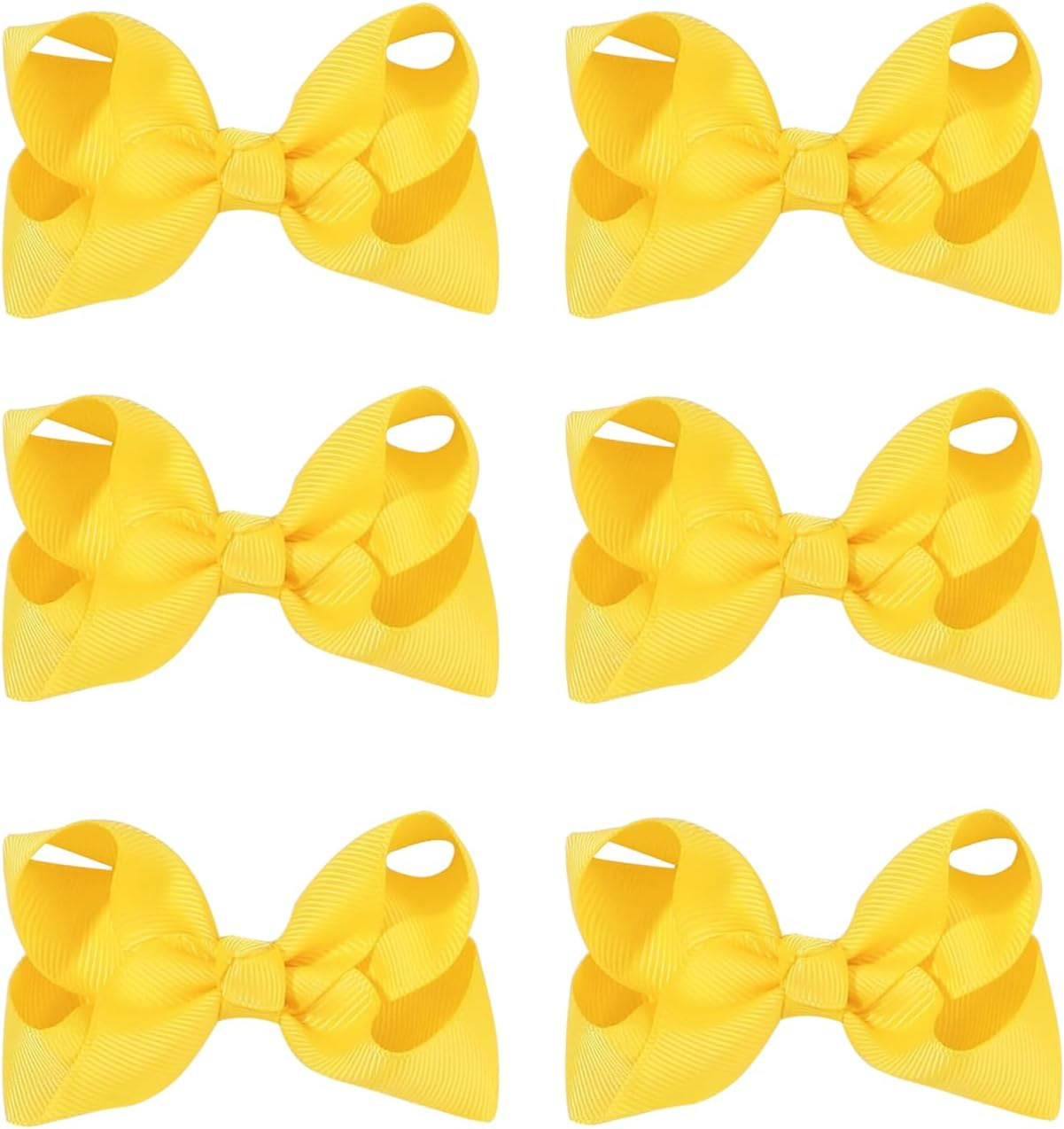 6 PCS 6" Hair Bows for Girls Alligator Clips Grosgrain Ribbon Solid Color Hair Accessories Toddler Bows for Girls Kids(White, 6 Count)