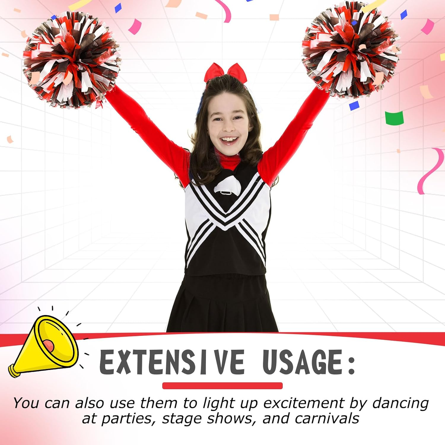 Hanaive Cheerleading Pom Poms and Large Cheerleader Hair Bow 12 Inch Large Metallic Cheer Cheerleader Pom Poms for Sports Team Spirit Cheering image number 6