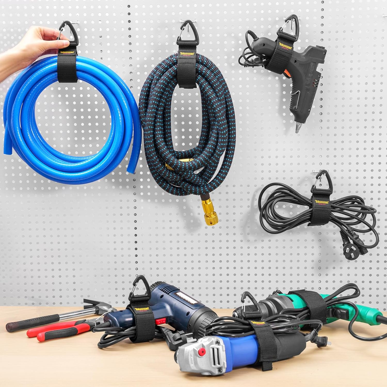 Extension Cord Organizer and Hanger (6-Pack), Trilancer Hook-And-Loop Storage Straps with Triangular Buckle to Hang on Walls for Cables, Wires, Rope, Hoses, Organization for Home, Garage or Workshop image number 6