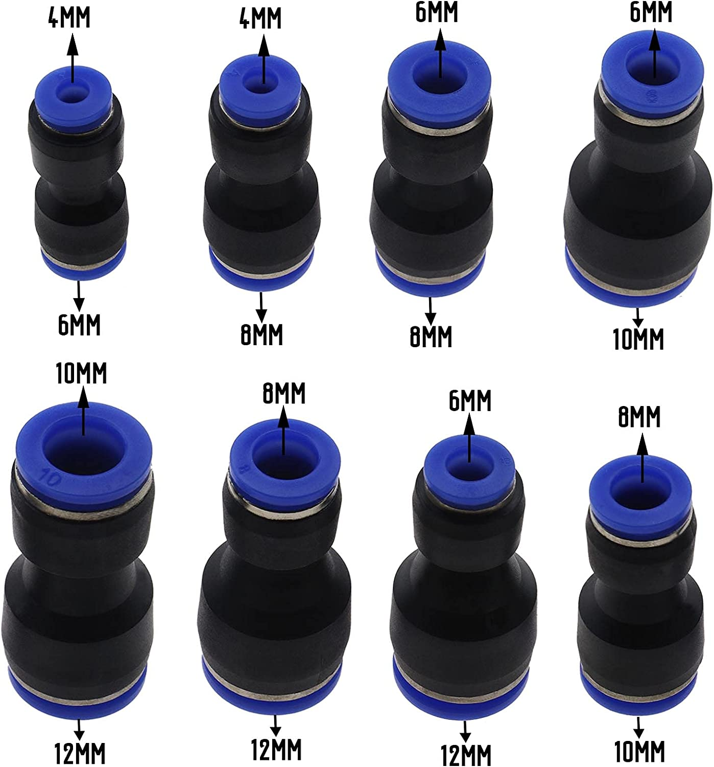 Emsea 24Pcs Pneumatic Push to Connect Fittings Pipe Joint Kit Reducer Adapter image number 2
