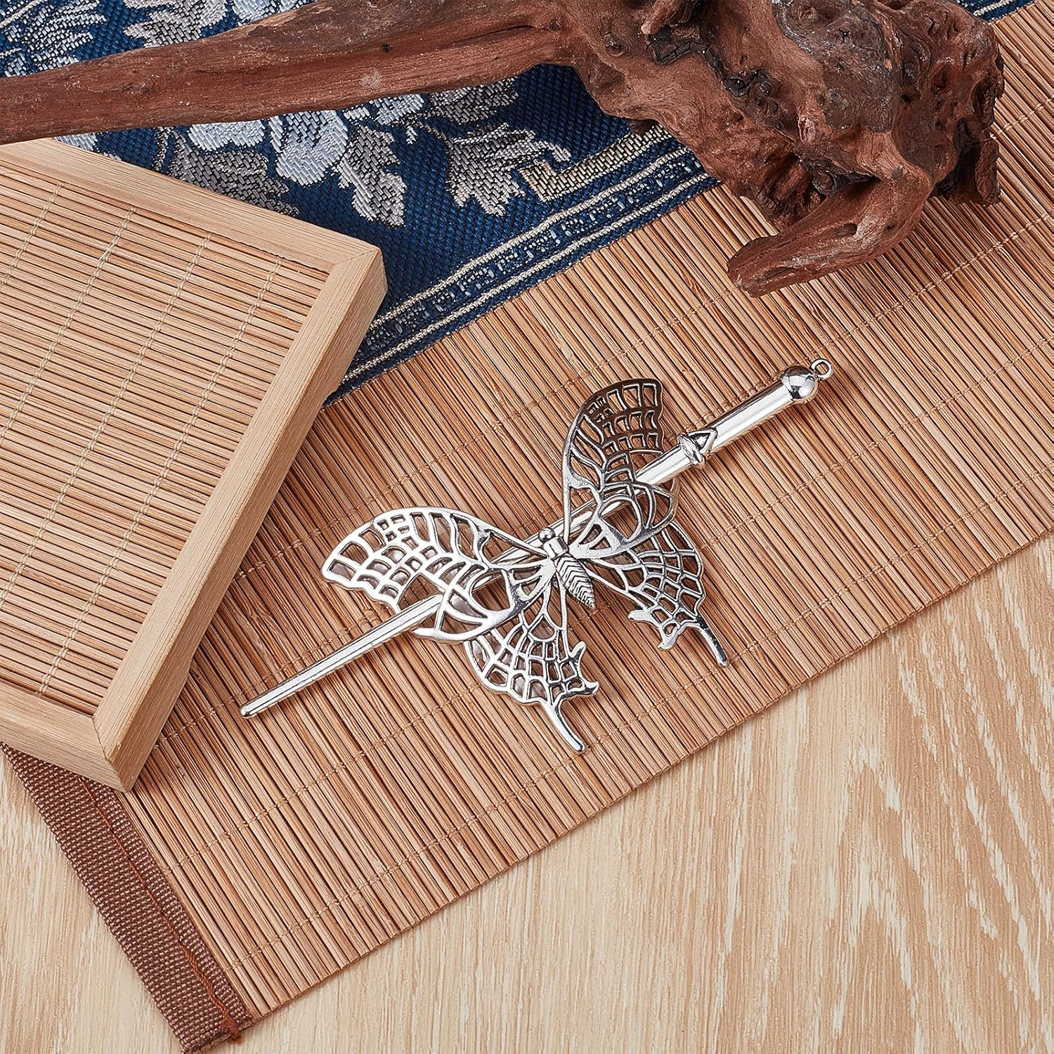 NICENEEDED Vintage Butterfly Hair Pin Hollow Antique Medieval Hair Clip Metal Holder Hair Bun Clip Retro Holder image number 5