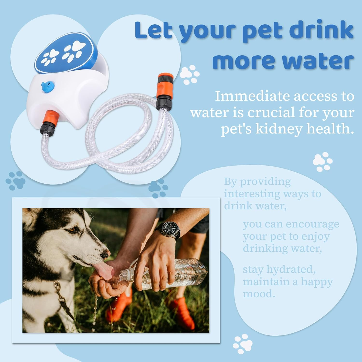 Gugxiom Outdoor Pet Water Fountain, Step on Dog Water Fountain, Dog Water Toy, Paw Water Dispenser System for Fresh Water