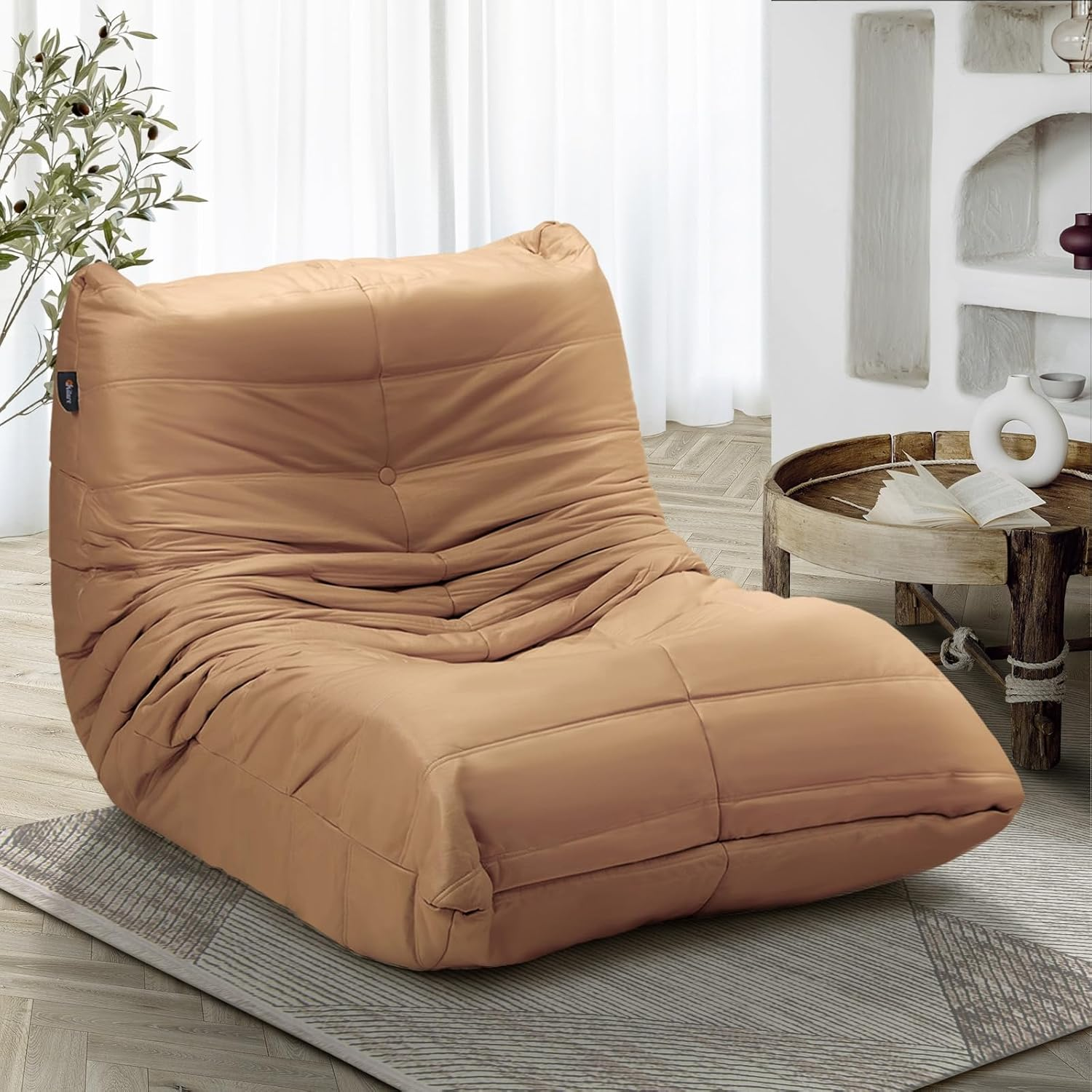 Oikiture Floor Sofa with Back Support Floor Couch Lazy Sofa for Living Room and Bedroom 93 X 96 X 74Cm Beige