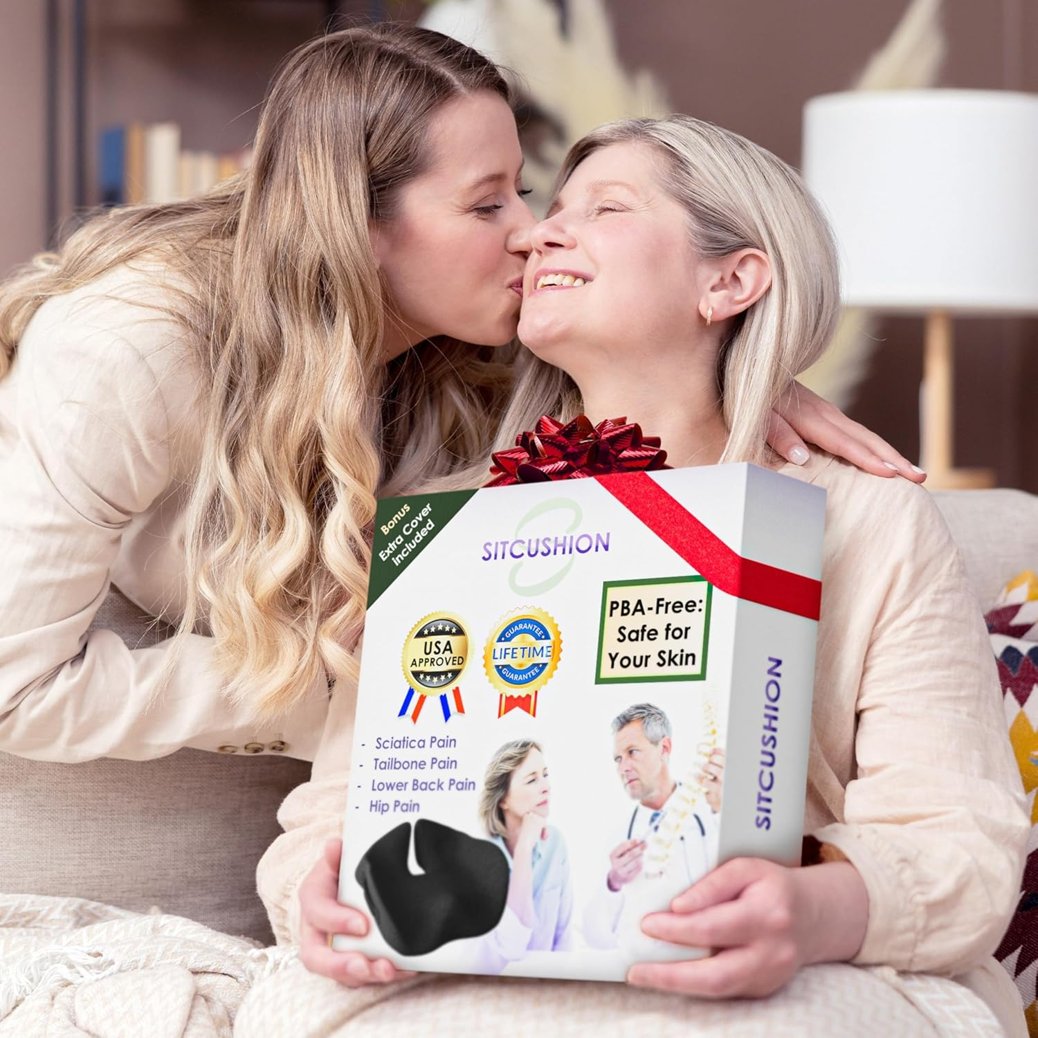 Pressure Relief Seat Cushion for Tailbone Pain &ndash; X Large Office Chair Cushion for Butt, Back Pain, Coccyx & Sciatica Pain Relief Pillow. Memory Foam Seat Cushions for Office Chairs (Original Black) image number 1