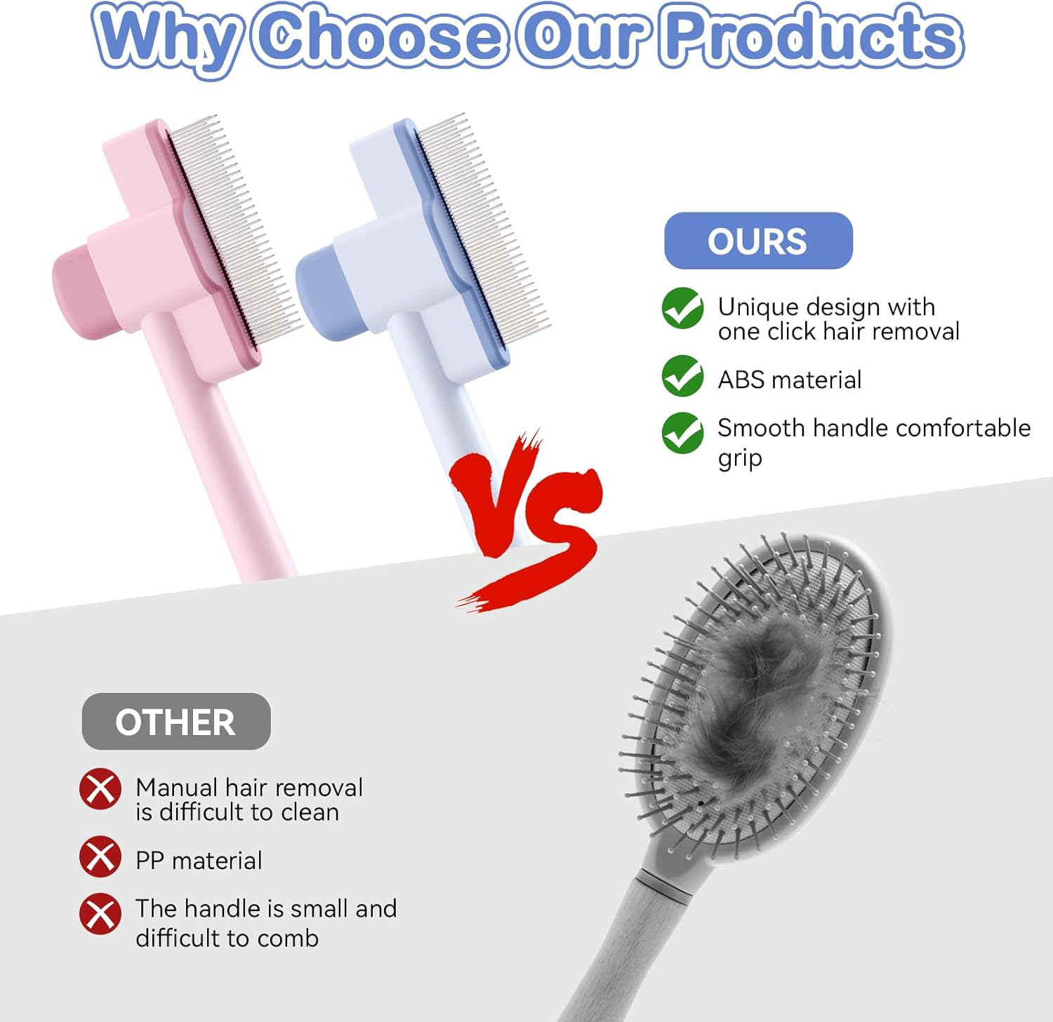 Pack of 2 Fellblitz Cat Brush, Self-Cleaning Flea Comb for Pets, Stainless Steel Metal Teeth Comb, Durable Flea Comb for Cats Dogs with One Button, for Cleaning Loose Knotted Fur image number 6