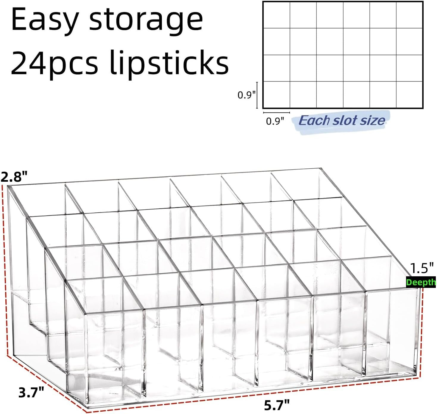 Tecbeauty Lipstick Holder, 24 Slots Clear Lipstick Organizer Acrylic Lipgloss Storage Display, Small image number 3