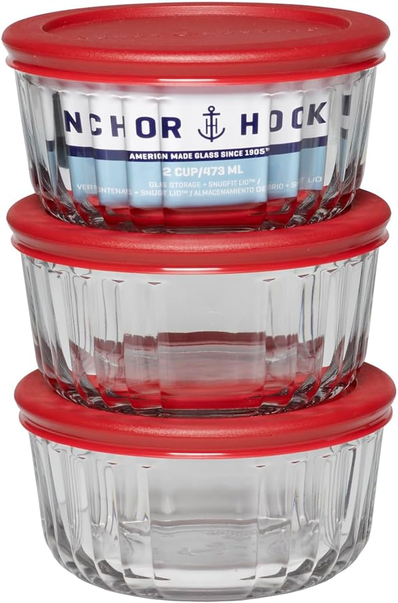 Anchor Hocking Sculptured Snugfit Glass Storage with Red Lids Set 6-Piece &ndash; Ideal for Prep, Reheat & Store &ndash; Durable Tempered Glass That Protects Food Flavors &ndash; 4 Cup Capacity Each image number 4