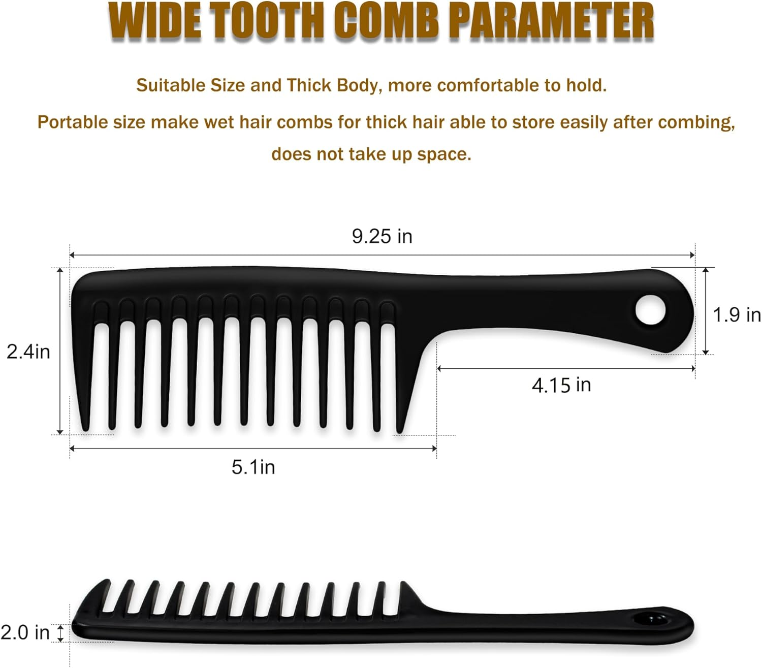 4PCS Wide Tooth Comb, Large Hair Detangling Comb Styling Comb, Professional Women Hair Care Handgrip Comb for Curly, Wet, Long Hair (Black) - Black image number 3