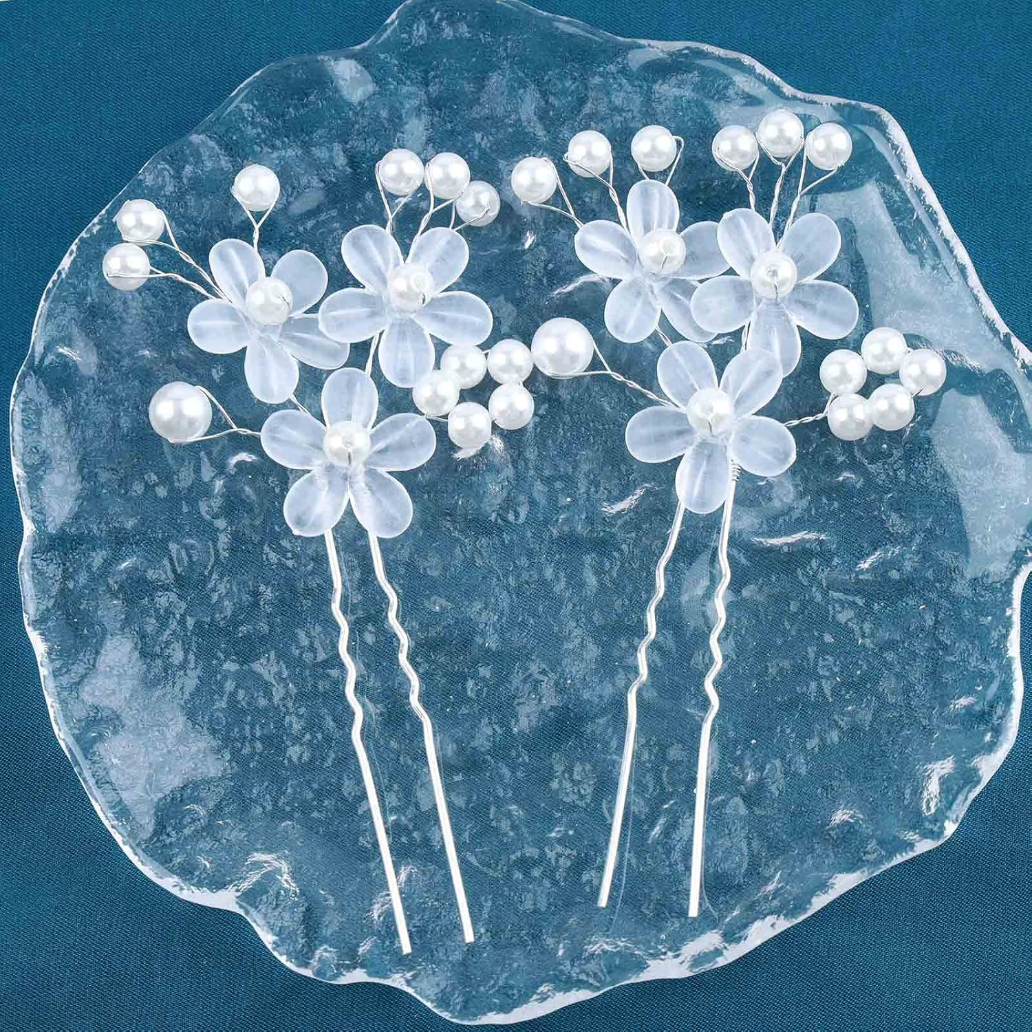 Yheakne Pearl Crystal Wedding Hair Pins Silver Flower Pearl Hair Pins Rhinestone Hair Pins Hairpiece Decorative Bobby Pins Heapieces Bridal Hair Accessories for Bride and Bridesmaid 2 Pieces (Silver B) image number 1