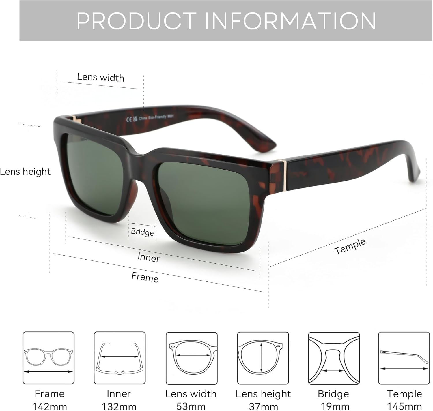 ZENOTTIC Rectangle Sunglasses for Men Women Polarized UV400 Protection Classic Trendy Driving Sun Glasses