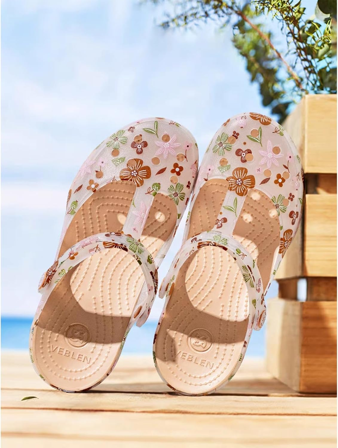 KELMALL Non Slip Clogs for Women, Classic Slip on Platform Nursing Garden Mules & Clogs Comfort Lightweight, Gold Flower Bloom, 8 image number 3