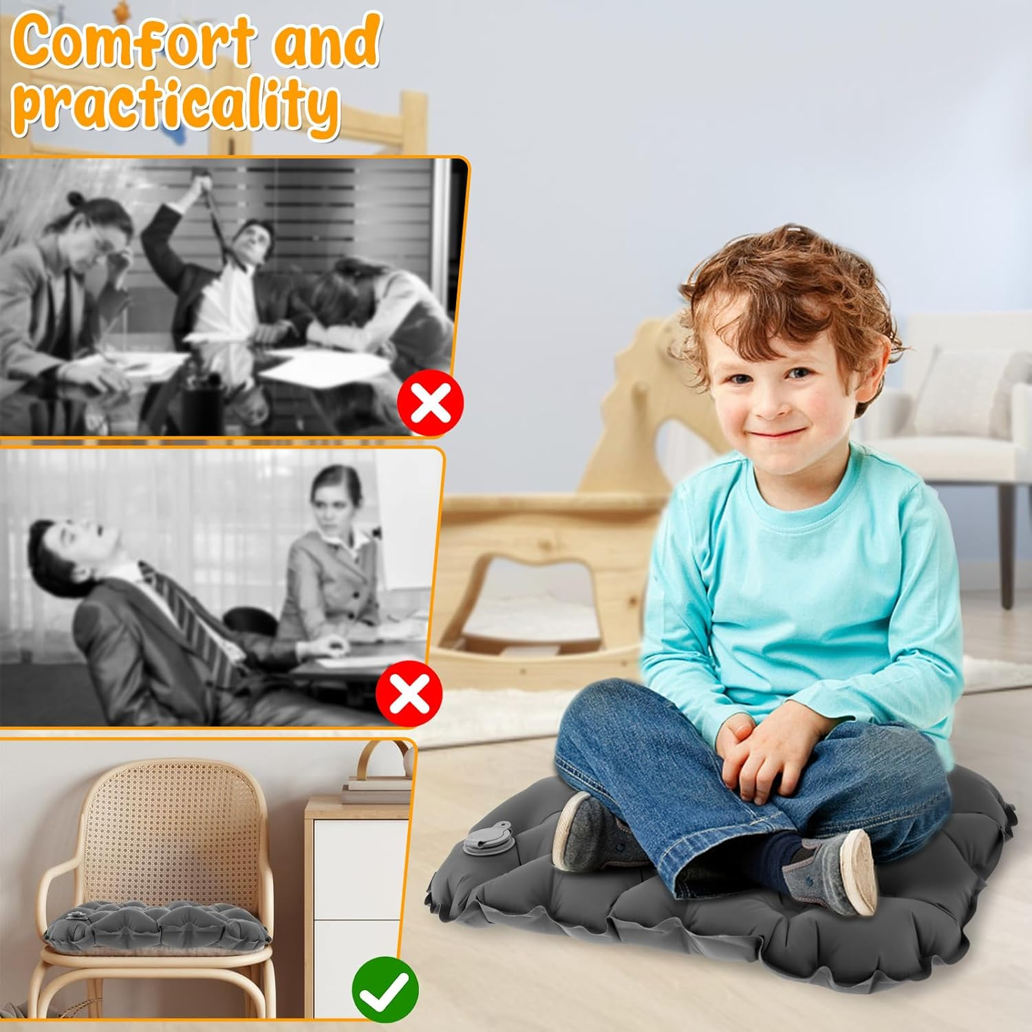 Inflatable Seat Cushion for Camping Lightweight Inflatable Seat Pad Portable Air Sitting Pad Comfortable Air Travel Seat Cushion for Hiking Office Airplane Stadium Car (Grey)