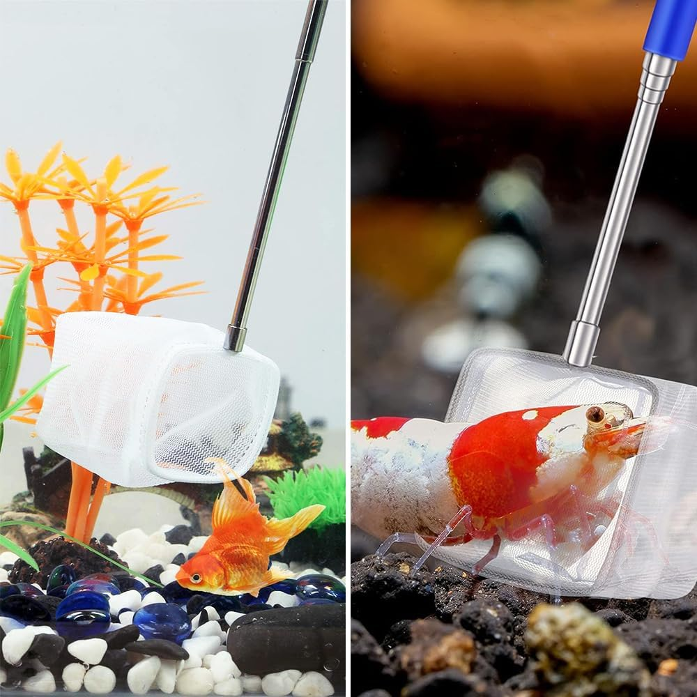 2Pcs Small Telescopic Shrimp Net for Aquarium & Fish Tank, Mini Telescopic Fish Net for Small Fish, Shrimp, Insect - Square & round Net Set, Easy to Use & Store image number 1