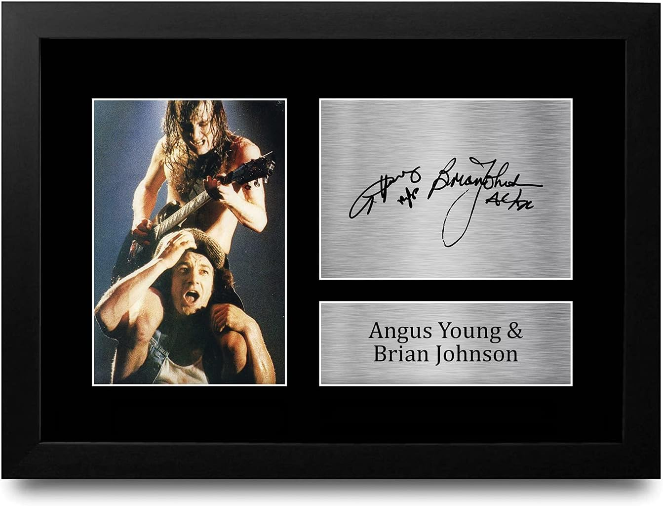 HWC Trading A3 FR ACDC Rock Music Malcolm Angus Young Brian Johnson Gifts Signed Autograph Picture with a Gold Disc Image Print for Music Memorabilia Fans - A3 Framed