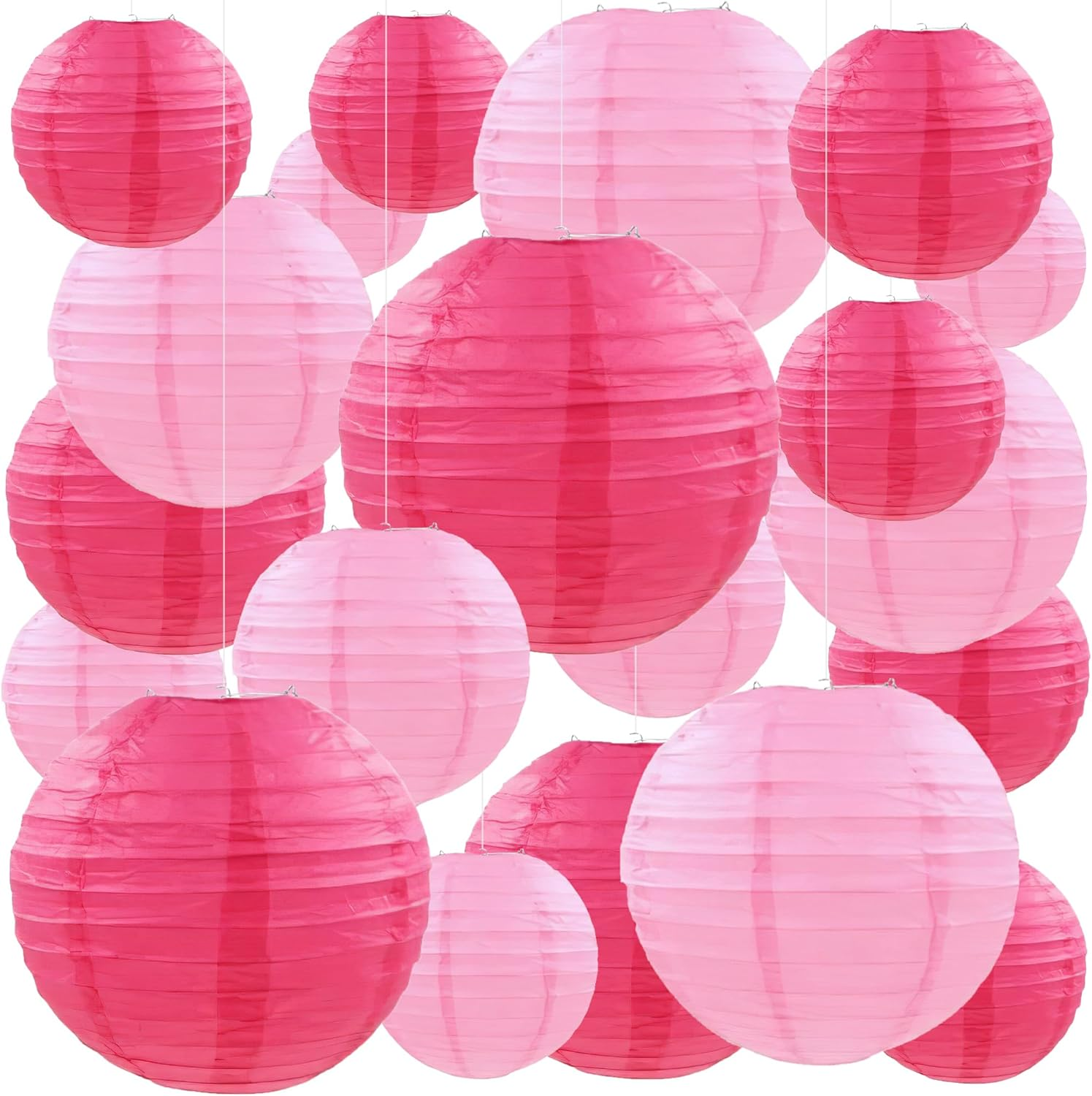 20Pcs Paper Lanterns Decorative, Hot Pink round Hanging Paper Lanterns Decorations for Rustic Party Bridal Shower Wedding Birthday Home Decor image number 6