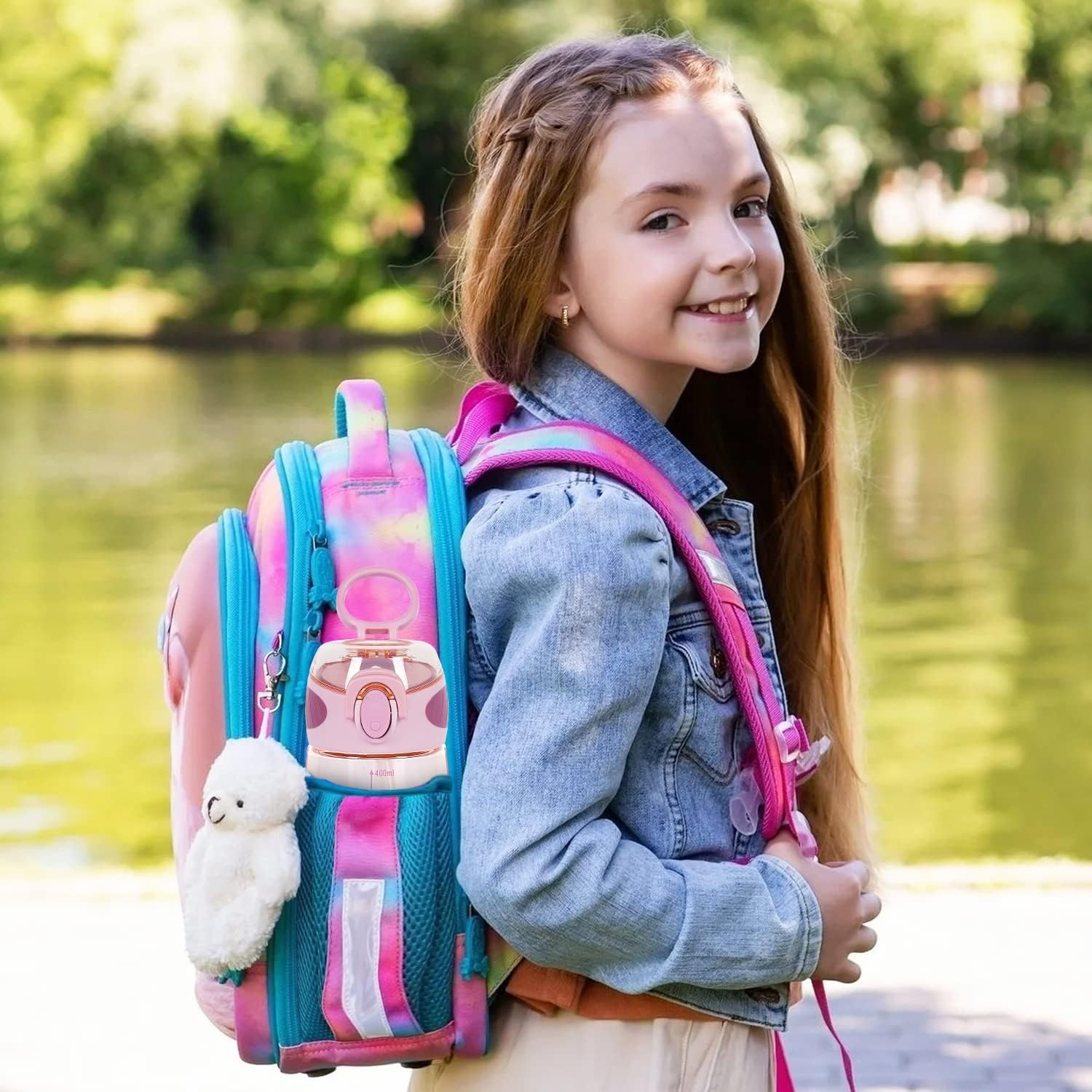 YOBOKO Water Bottle with Straw BPA Free Lightweight 14Oz Water Drinking Bottle with Handle Wide Mouth Leak Proof Cute Straw Bottle for Boys Girls Adults (Grey.) image number 1