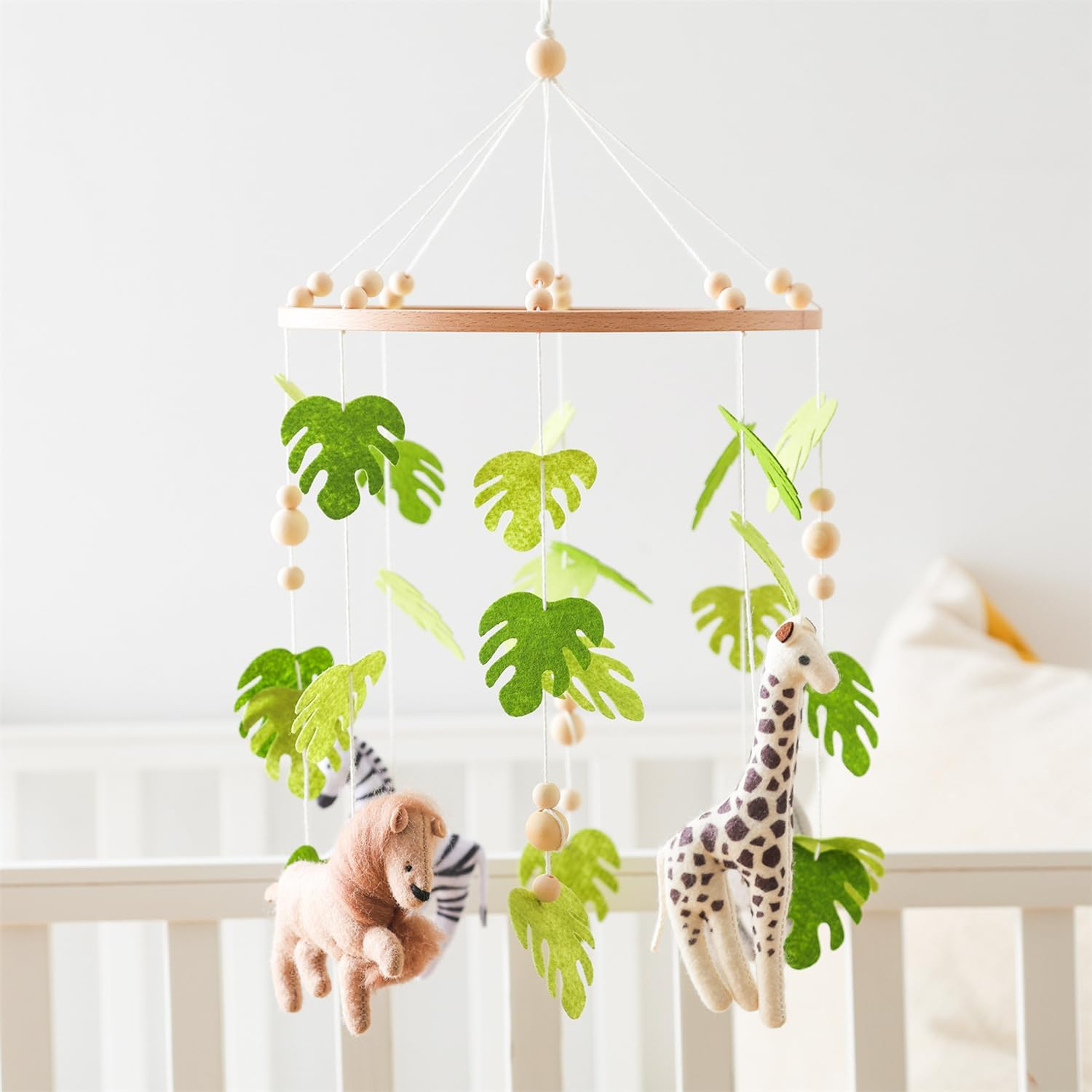 Herfair Baby Bed Mobile Baby Wind Chime Forest Animals, Green Leaves Lion Wood Mobile Baby Nursery Hanging Bed Bell, Baby Bed Pendant Game Mobile Bed Decor (Green Leaves - Lion) image number 5
