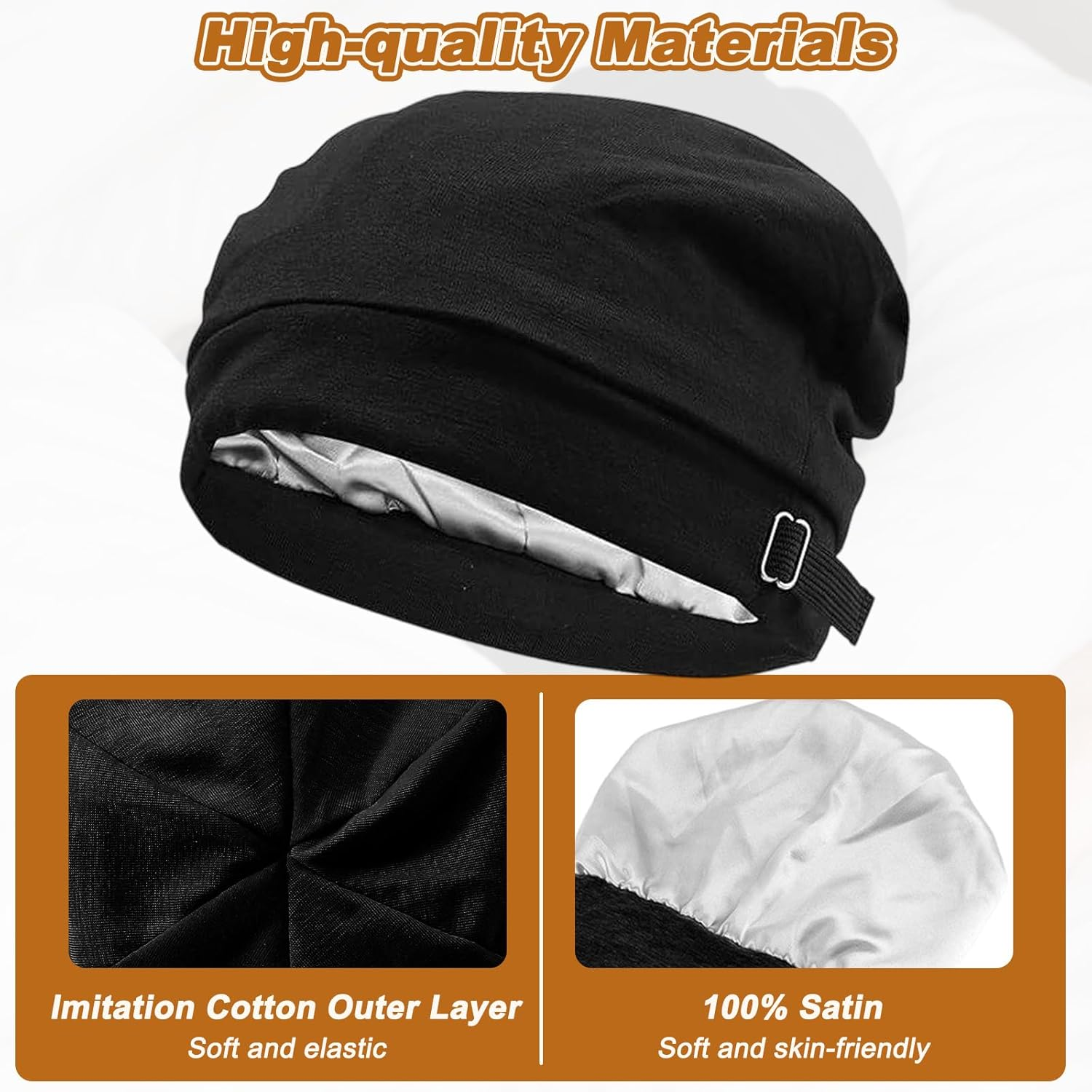 Double Layer Black Adjustable Hair Bonnets, Hair Cover Bonnet for Hair Care, Adjustment 50Cm/19.69In-66Cm/25.98Inunisex Windproof Hat Polyester Warm Beanie ﻿ image number 2