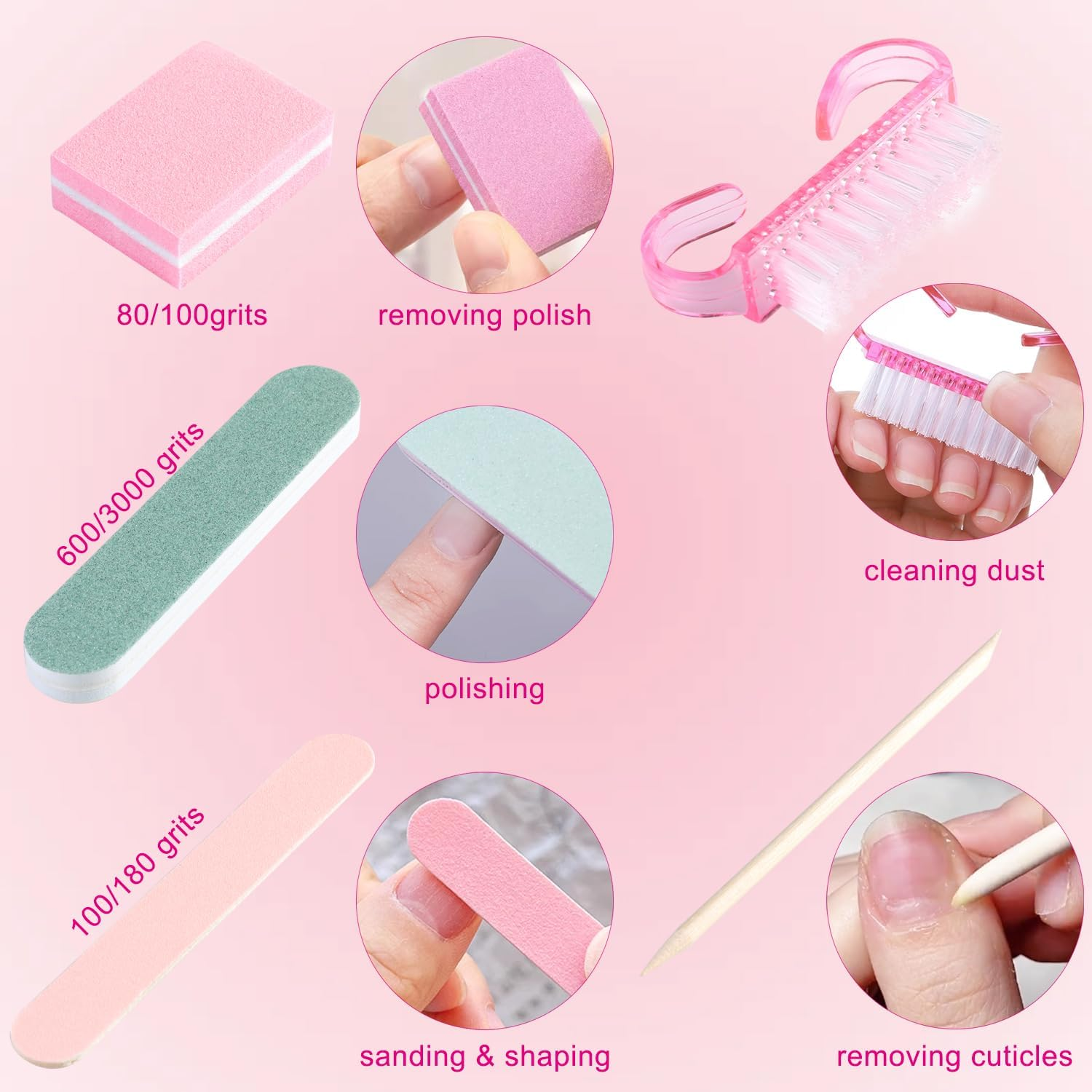 Fcozpjk Disposable Manicure Kit Basics 5PCS Nail Kit, Mini Nail Files Buffers Bulk Handle Grip Brush Orange Wood Stick Individually-Packed Pedicure Set for Fingernails Toenails Salon Supplies 10 Packs image number 4