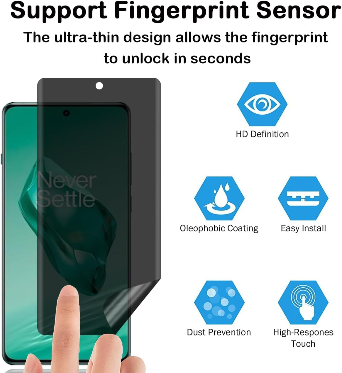 Privacy Screen Protector for Oneplus 12 5G [2 Pack], anti Spy Screen Protector, anti Scratch, Easy Installation, anti Fingerprint, Bubble-Free, TPU Film Anti-Spy Protective Film for Oneplus 12 image number 4