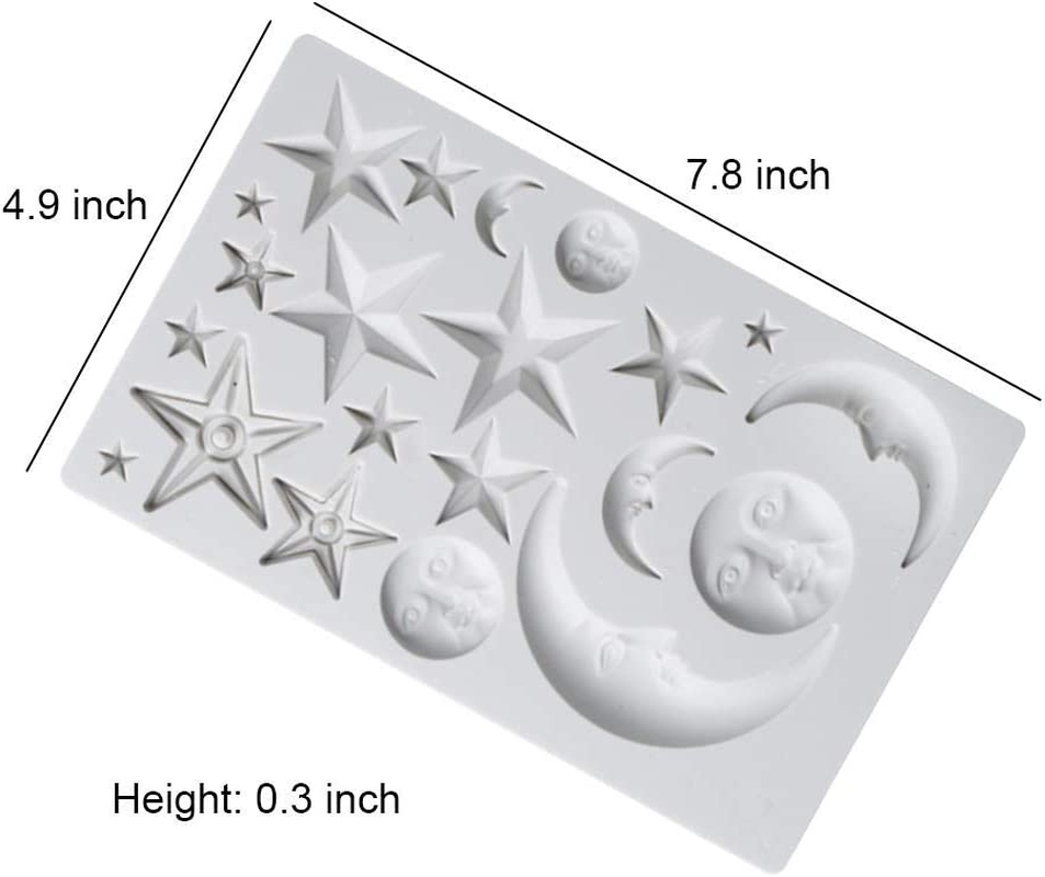 Sun, Moon & Stars Cake Fondant Molds, Sun Face Crescent Moon Silicone Sugar Craft Gum Paste Chocolate Candy Mold Polymer Clay Resin Epoxy Mold Twinkle Twinkle Little Star Cupcake Decorations
