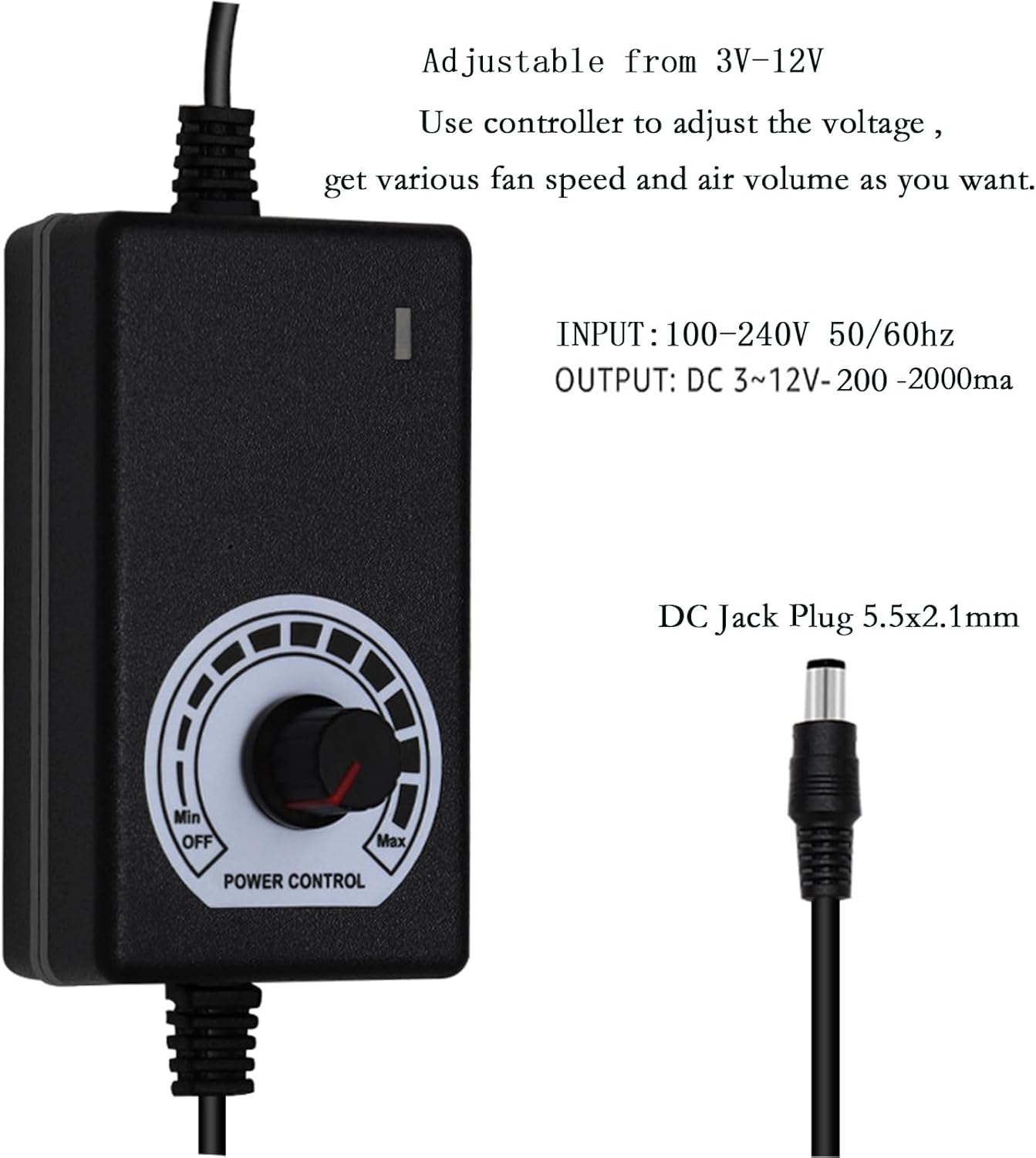 120Mm Fan, Big Airflow 120Mmx25Mm Computer Fan,Variable Speed Controller, Strong Airflow AC 100V to 240V for Receiver LED Lights Amplifier DVR Playstation Component Cooling image number 2