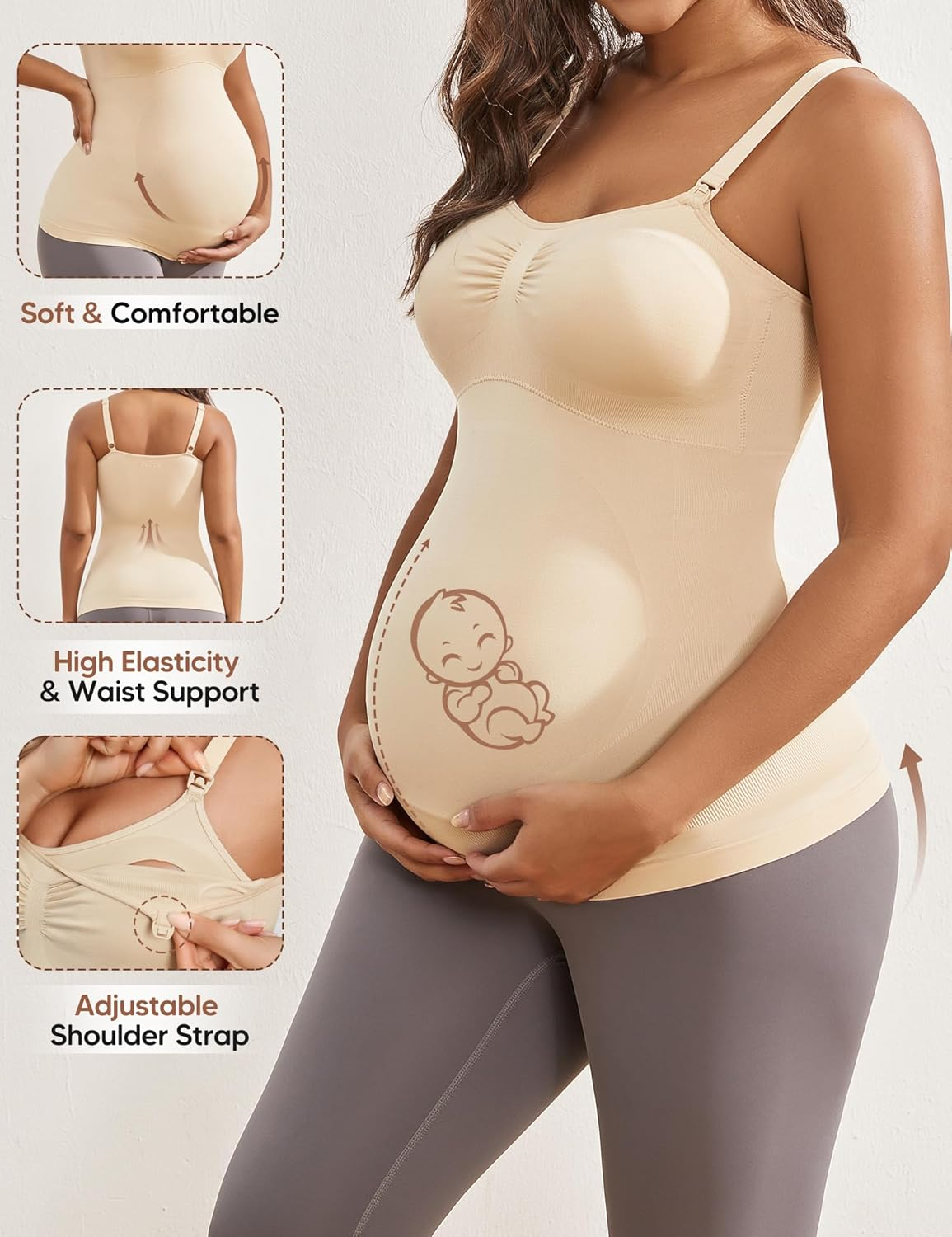 Support Nursing Tank Tops for Breastfeeding, Comfort Stretch Maternity Camisoles No Built-In Bra image number 6