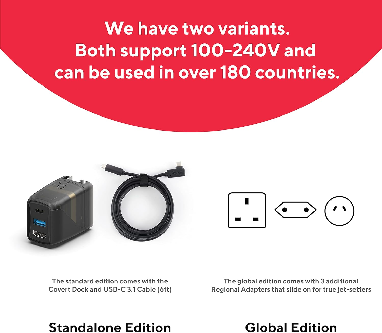 GENKI Global Covert Dock for Nintendo Switch - Ultra Portable Dock and USB-C 3.1 Cable for TV Docking & Charging, Additional 3 Regional Adapters Included image number 3