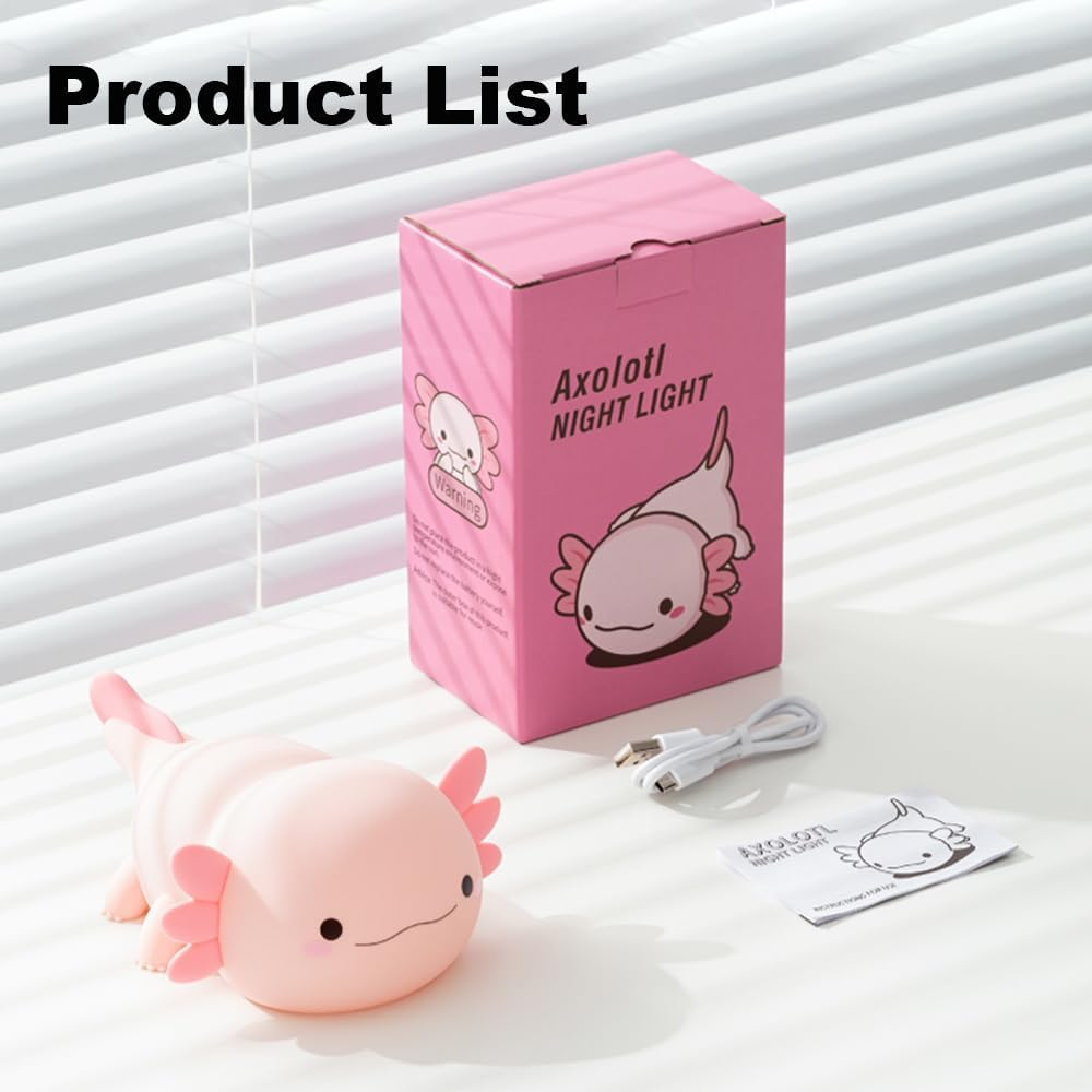 Magical JD Axolotl Night Light for Kids Bedroom, Animal Silicone Nursery Night Lamp Touch Dinosaurs Nightlights USB Rechargeable Bedside Lamp for Baby Children Toddlers Girls Gift (Pink Axolotl) - White Ghost image number 7