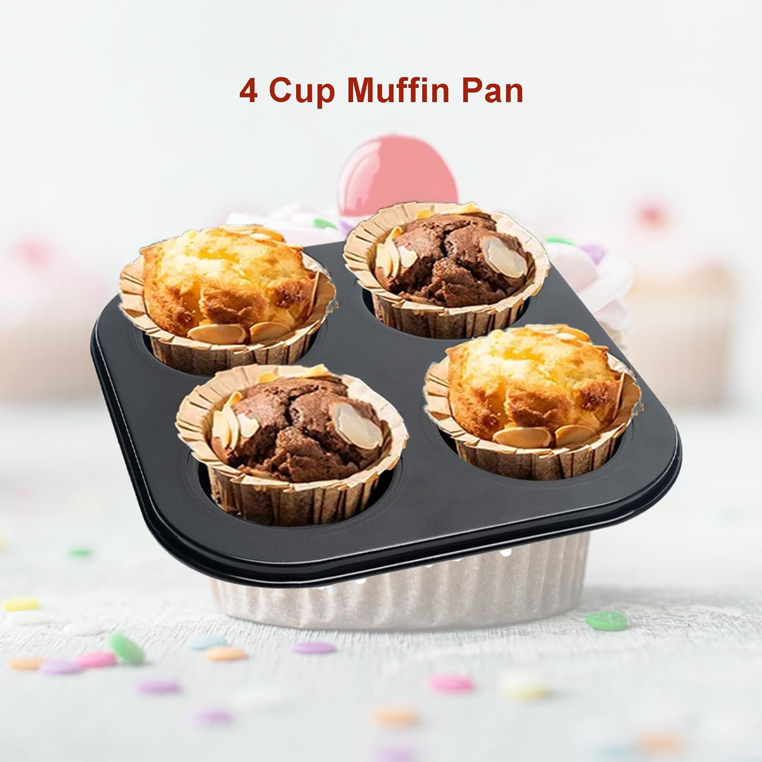 4 Cup Muffin Pan, Bakeware Non-Stick Cupcake Baking Pan Mini Pie Pans, Air Fryer Small Oven Cupcake Baking Pan Non Stick No Toxic Bakeware, Heavy Duty Carbon Steel Muffin Tray for Oven Baking (2PCS) image number 4