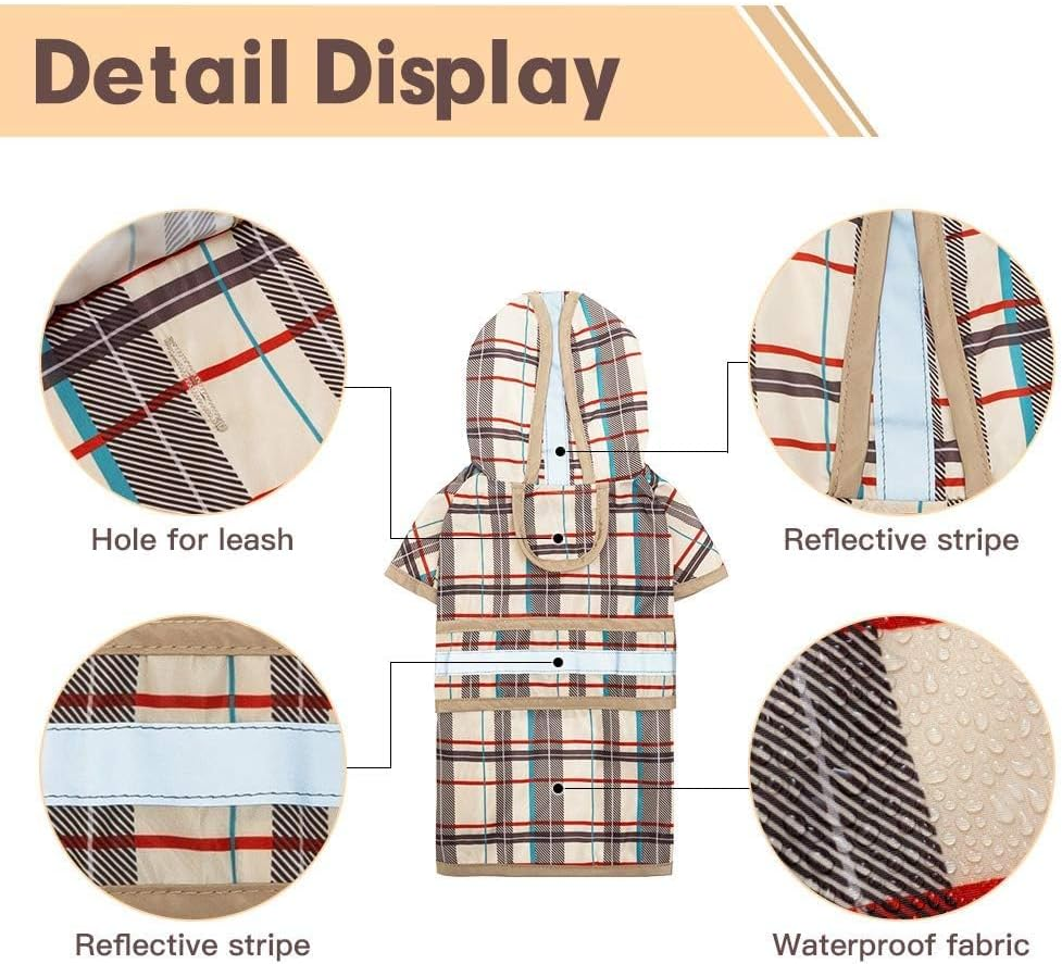 KOOLTAIL Dog Raincoat Hooded with Reflective Strip - Waterproof Dog Jumpsuit Raincoat Adjustable Lightweight Breathable Rain Poncho Jacket Rainwear for Small Medium Large Dogs - Small image number 2