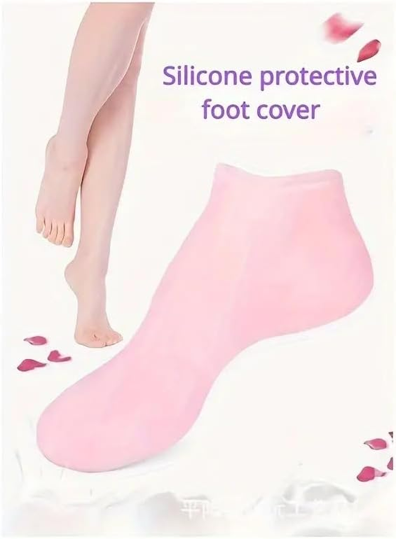 Ecosphere Finds Discovers Pink/ Beige Silicone Socks | Socks for Foot Spa and Foot Care with Moisturising Properties| Silicone Gel Heel Protectors in Plastic Socks | Dry Cracked Feet Women and Mens (Light Beige) image number 1
