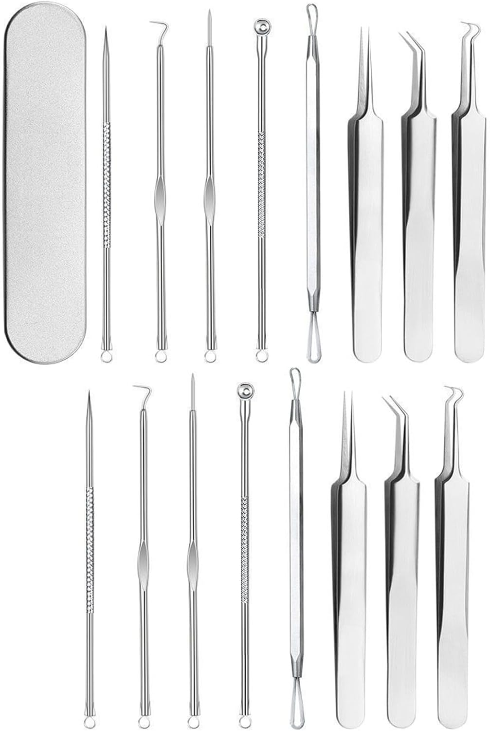 Blackhead Remover Kit with Box, Professional Stainless Steel Comedones Extractor Tool, Acne Tweezer, Pimple Popper, Blackhead Needle & Curved Tip Tool for Nose, Face, Facial Blemish Removal (16 Pcs) image number 3