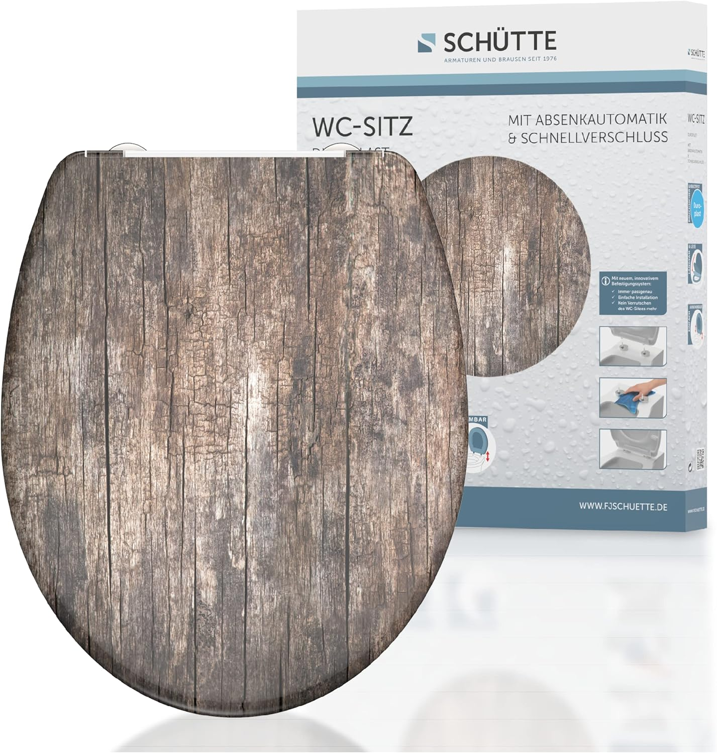 SCH&Uuml;TTE Duroplast Old Wood 82368 Toilet Seat with Soft-Close Mechanism and Quick Release for Easy Cleaning Maximum Load of Toilet Seat 150 Kg Wood Effect Motif - Carribean image number 3