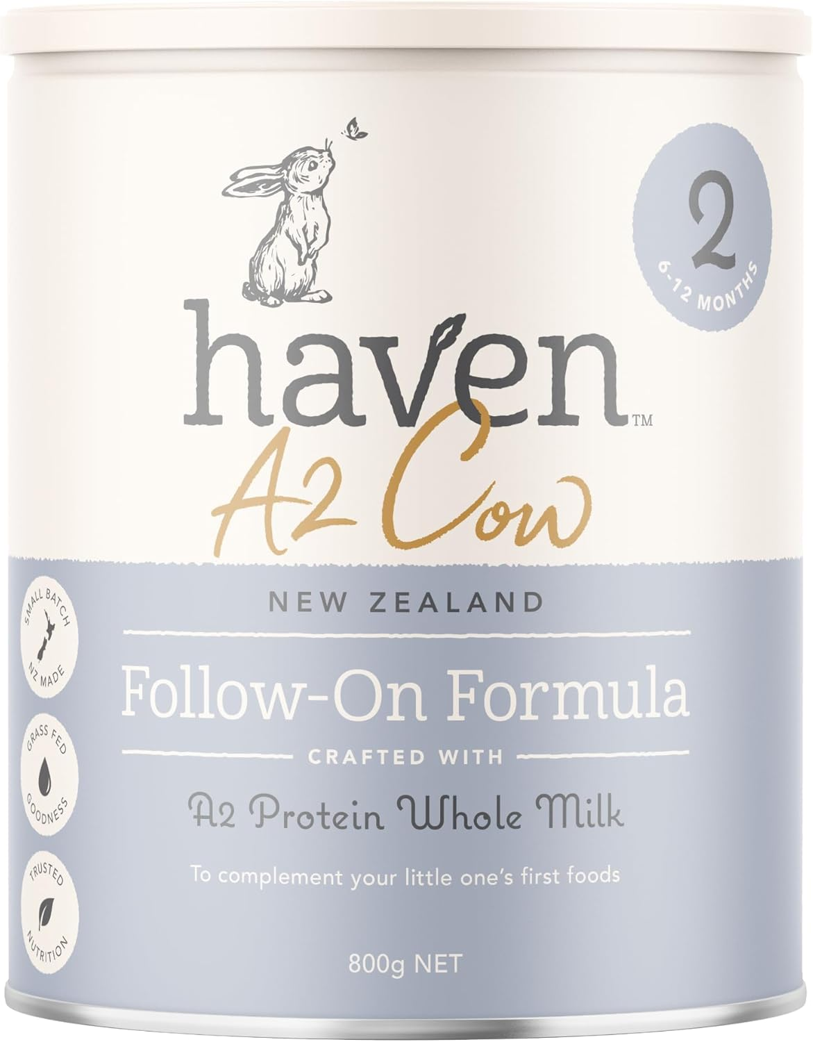 Haven A2 Cow Follow-On Formula, Stage 2 (6&ndash;12 Months), Made with Gentle New Zealand Grass-Fed Cow&rsquo;S Whole Milk, with Prebiotics, Probiotics, Palm Oil Free, GMO Free &ndash; 800G image number 3