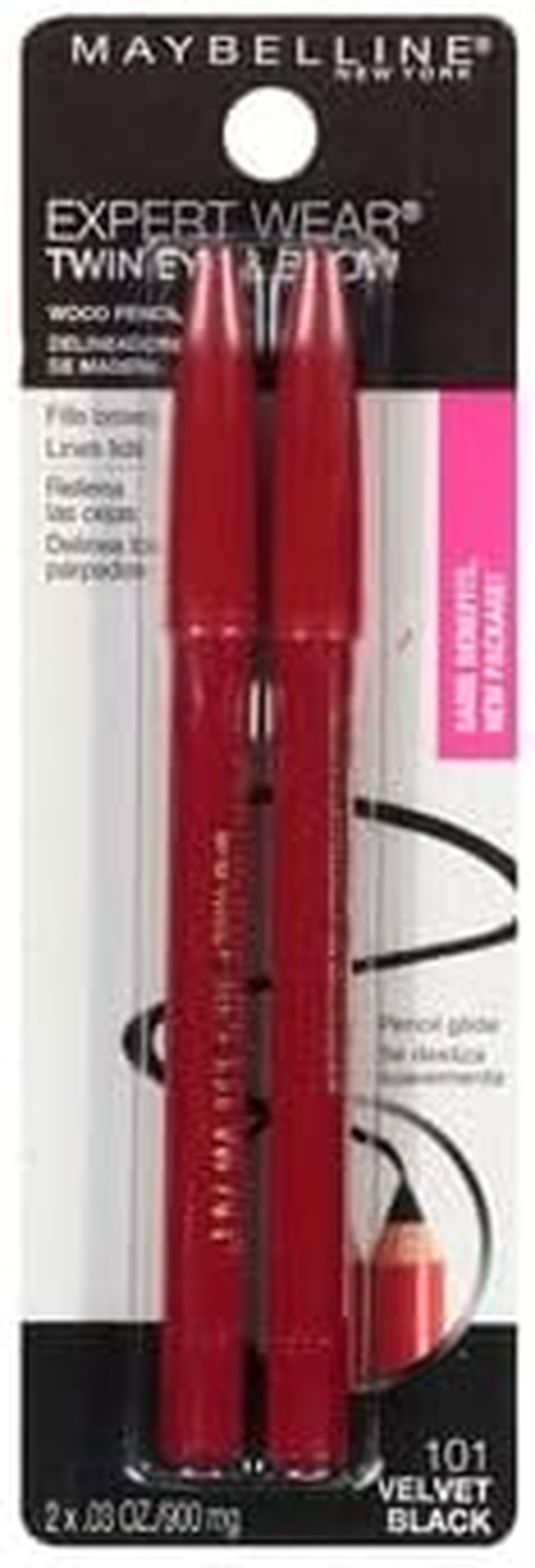 Maybelline New York Expert Wear Twin Brow and Eye Pencils, 101 Velvet Black, 0.03 Ounce (Pack of 2) image number 1