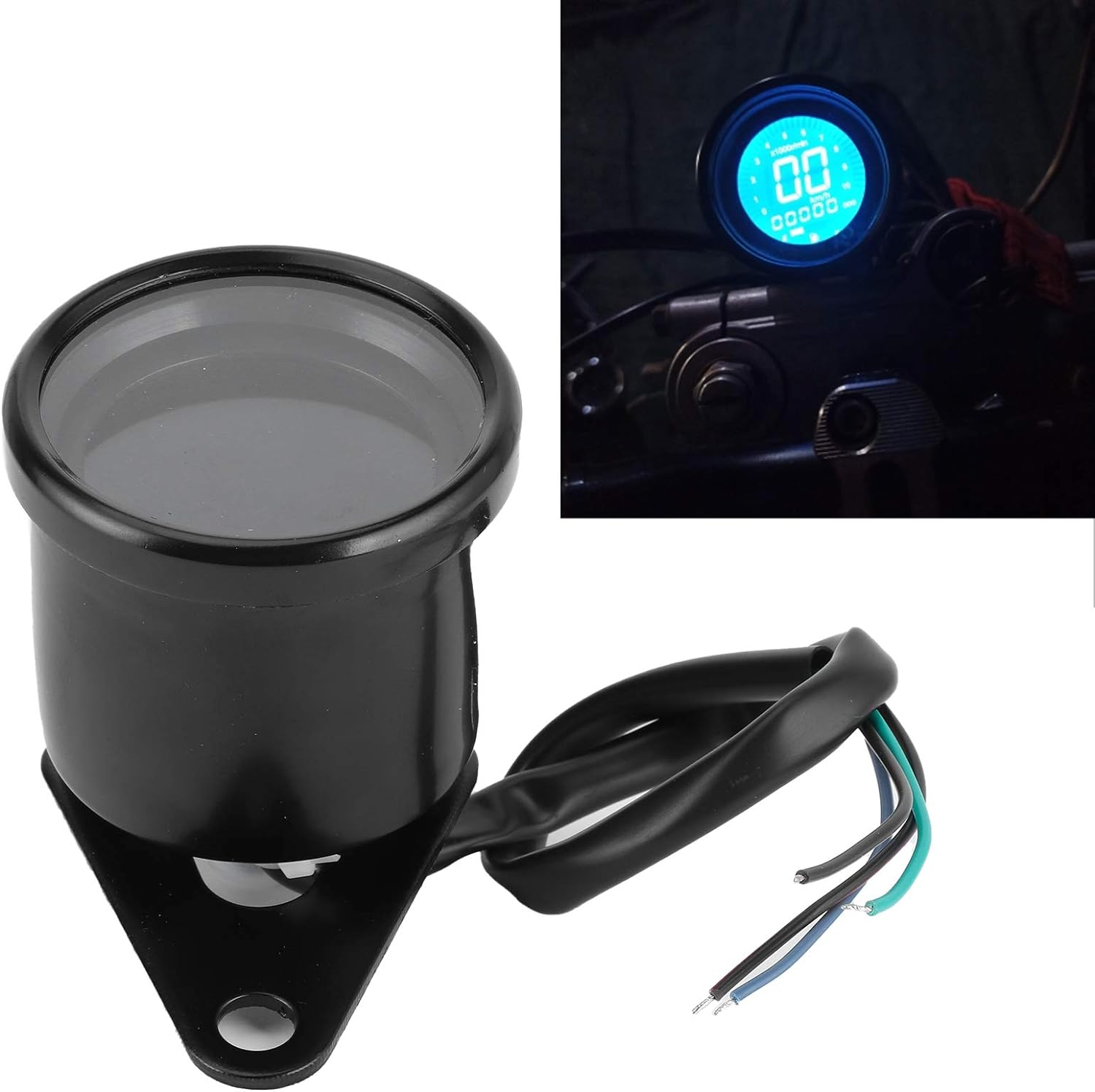 Motorcycle Multifunctional Meter, DC12V Aluminium Alloy 0-199KMH Tachometer Odometer Fuel Gauge Speedmeter 4 in 1 Universal Waterproof anti Glare 7 Colors LCD Digital Gauge (Black) image number 5